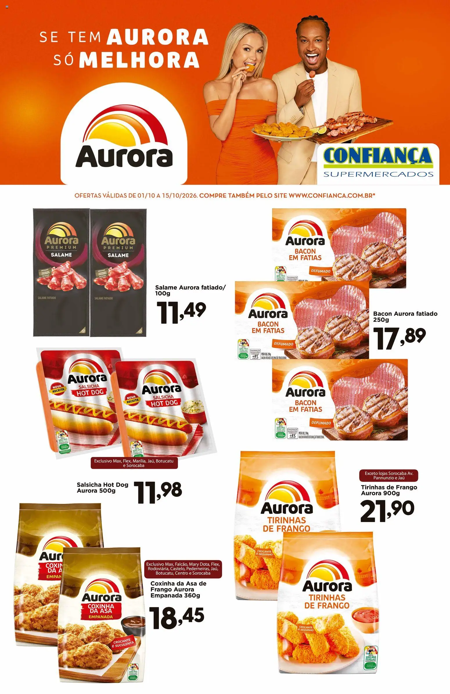 Pré-Visualização do folheto "Confiança ofertas Aurora" da loja Confiança válido a partir de 01/10/2026 - Salsicha, Frango, Bacon, Salame
