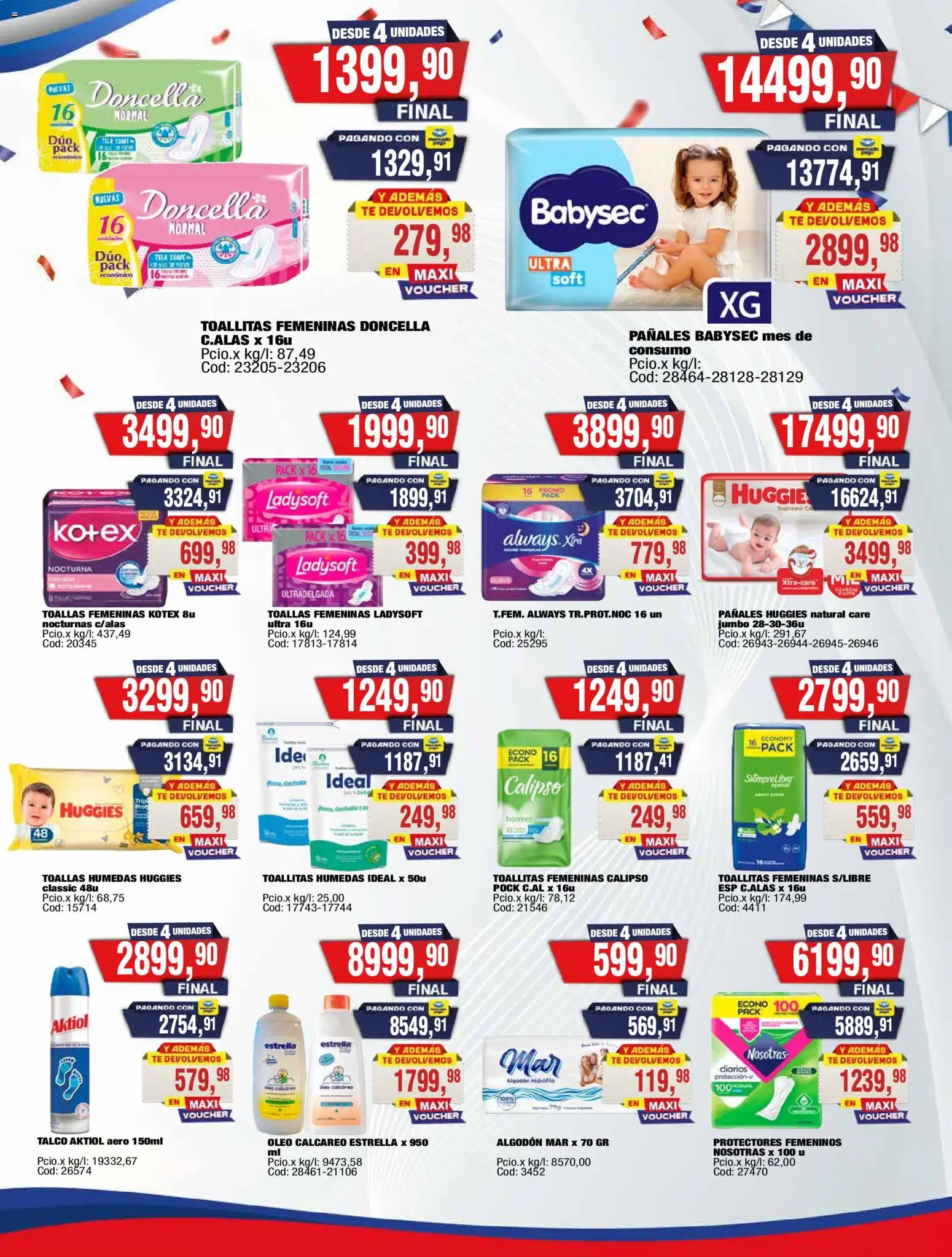 Vista previa del folleto de la tienda Maxiconsumo válido desde el 10/08/2026 - Té, Diarios, Toallitas femeninas, Pañales, Algodón, Toallas, Toallitas húmedas