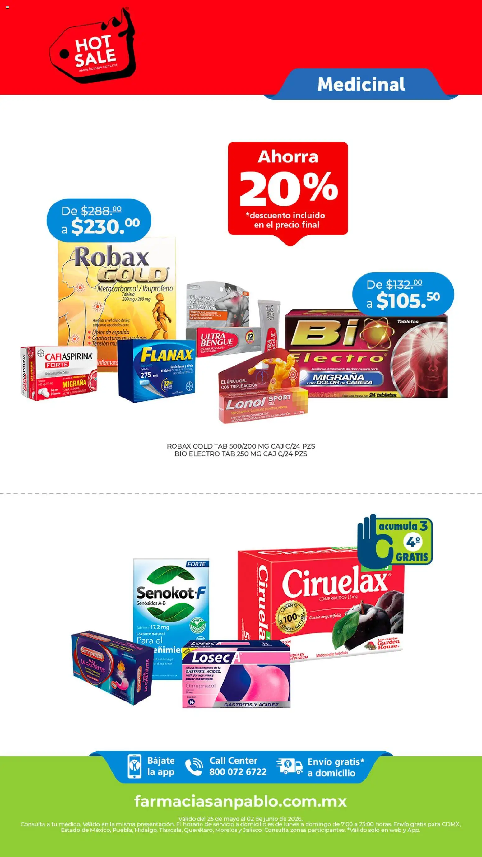 Vista previa las ofertas de la tienda Farmacia San Pablo - Farmacia San Pablo Hot Sale desde el 25/05/2026 - Tableta, Frasco