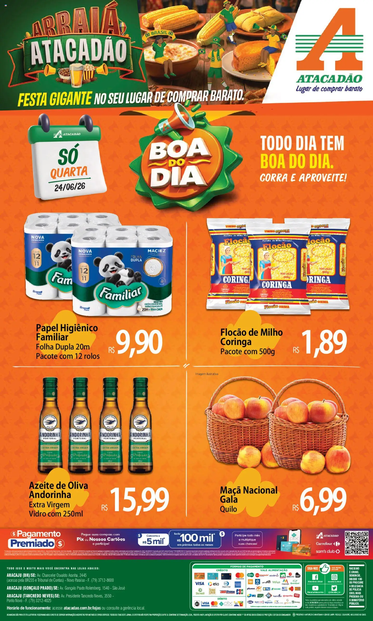 Pré-Visualização do folheto "Atacadão ofertas - SE" da loja Atacadão válido a partir de 24/06/2026 - Azeite, Milho, Azeite de oliva, Papel higiênico, Farinha