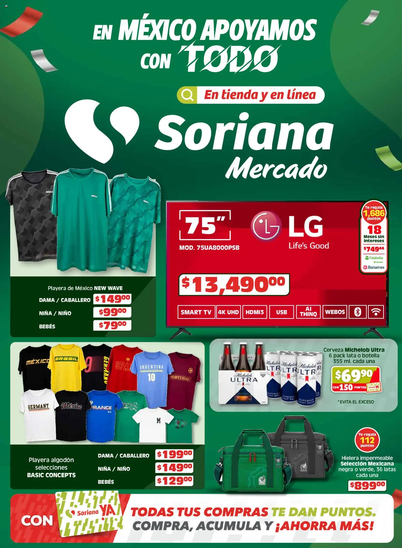 Vista previa las ofertas de la tienda Soriana - Soriana En México apoyamos con todo Mercado desde el 15/04/2026 - Té, Cerveza, Playera, Hielera, Algodón, Botella