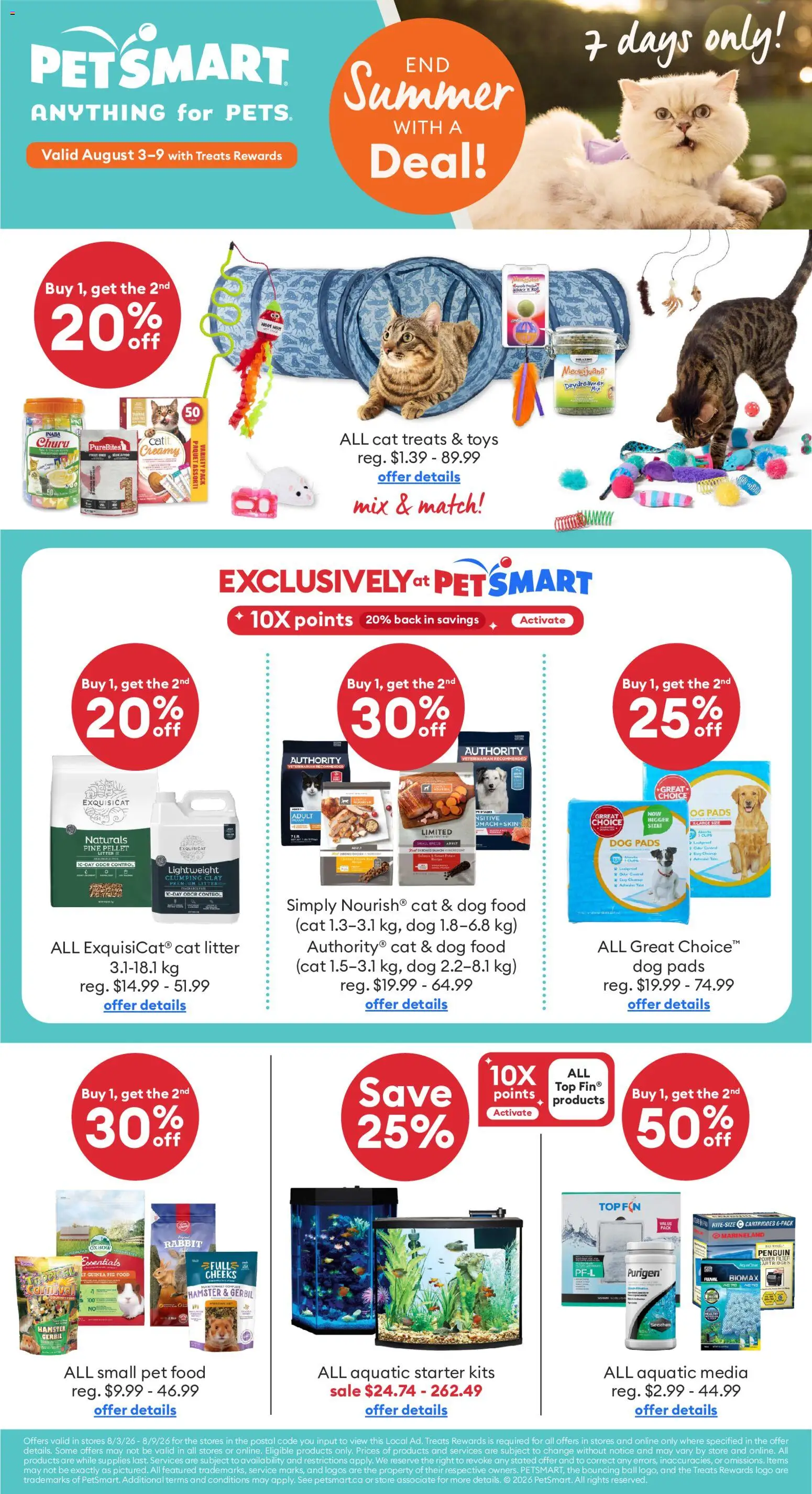 Preview of leaflet Petsmart weekly flyer / circulaire from shop Petsmart is valid from Aug 03, 2026 - Food, Toys, Salmon, Rabbit, Cat litter, Dog food