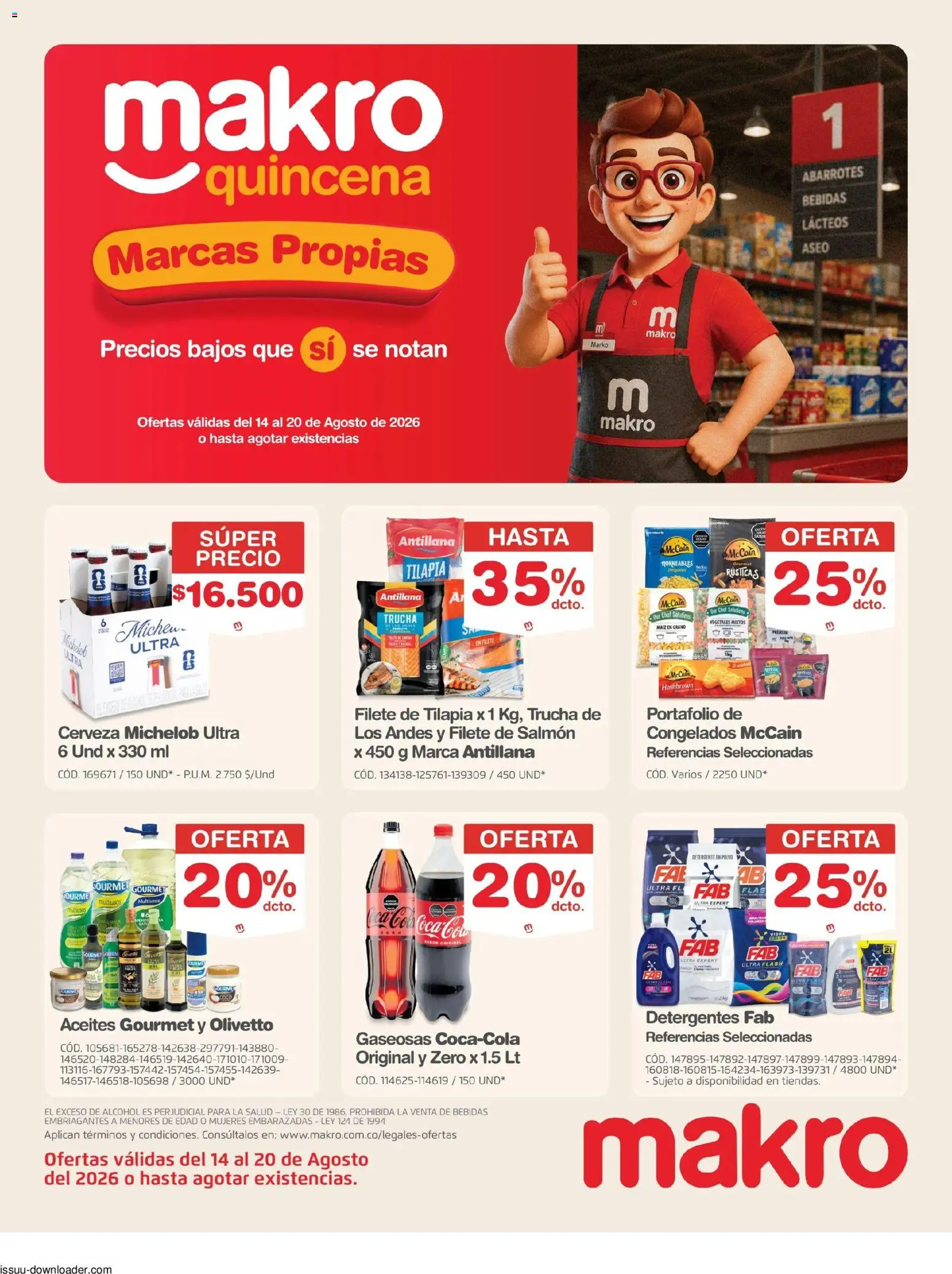  Vista previa del prospecto Makro catálogo del almacen Makro válida del 14/08/2026 al 20/08/2026 - Trucha, Alcohol, Maiz, Bebidas, Detergente, Salmón, Filete, Filete de salmón