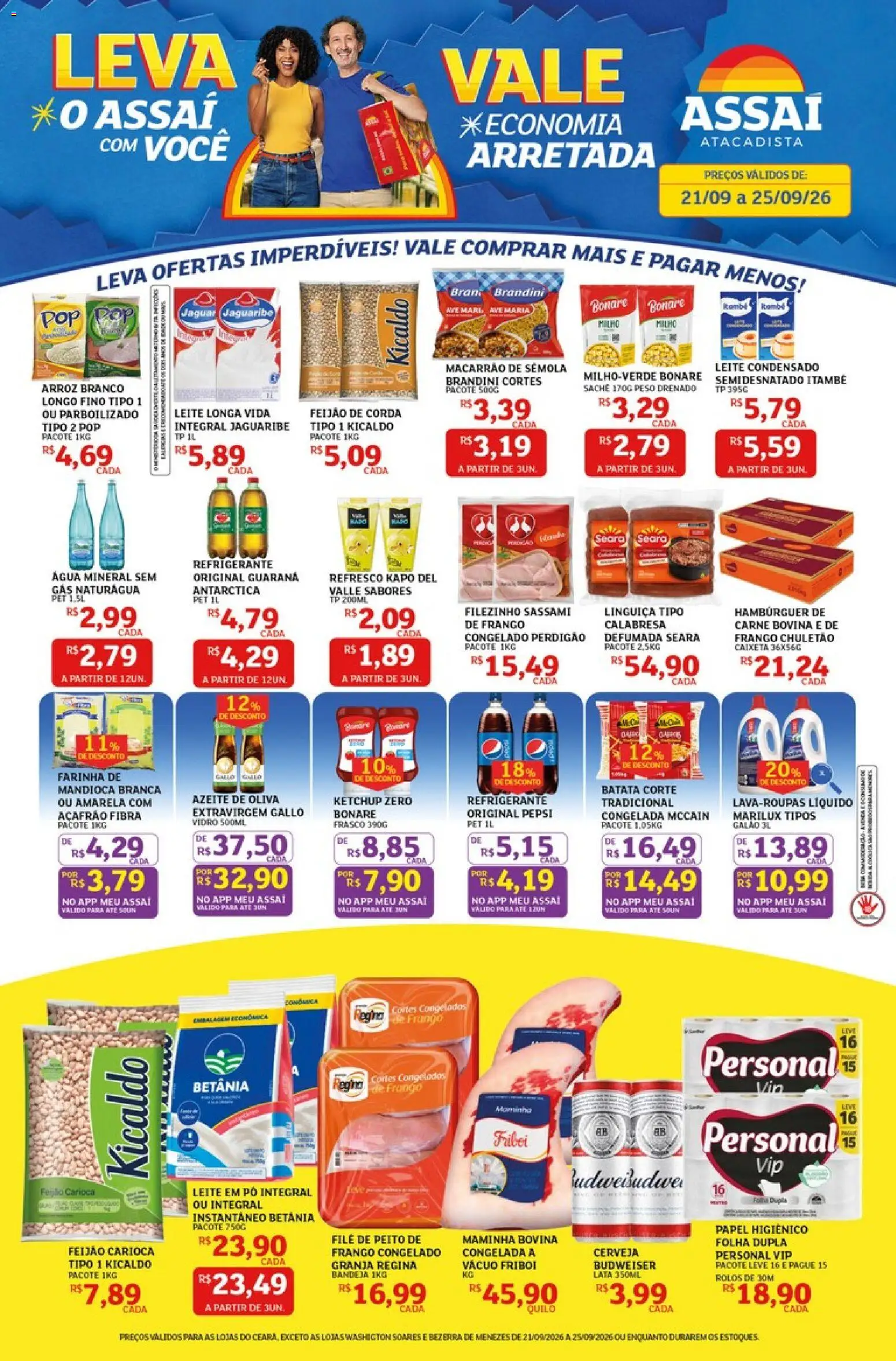 Pré-Visualização do folheto "Assaí Atacadista ofertas - CE" da loja Assaí Atacadista válido a partir de 21/09/2026 - Macarrão, Açafrão, Leite, Frango, Azeite, Leite em pó, Linguiça, Água mineral