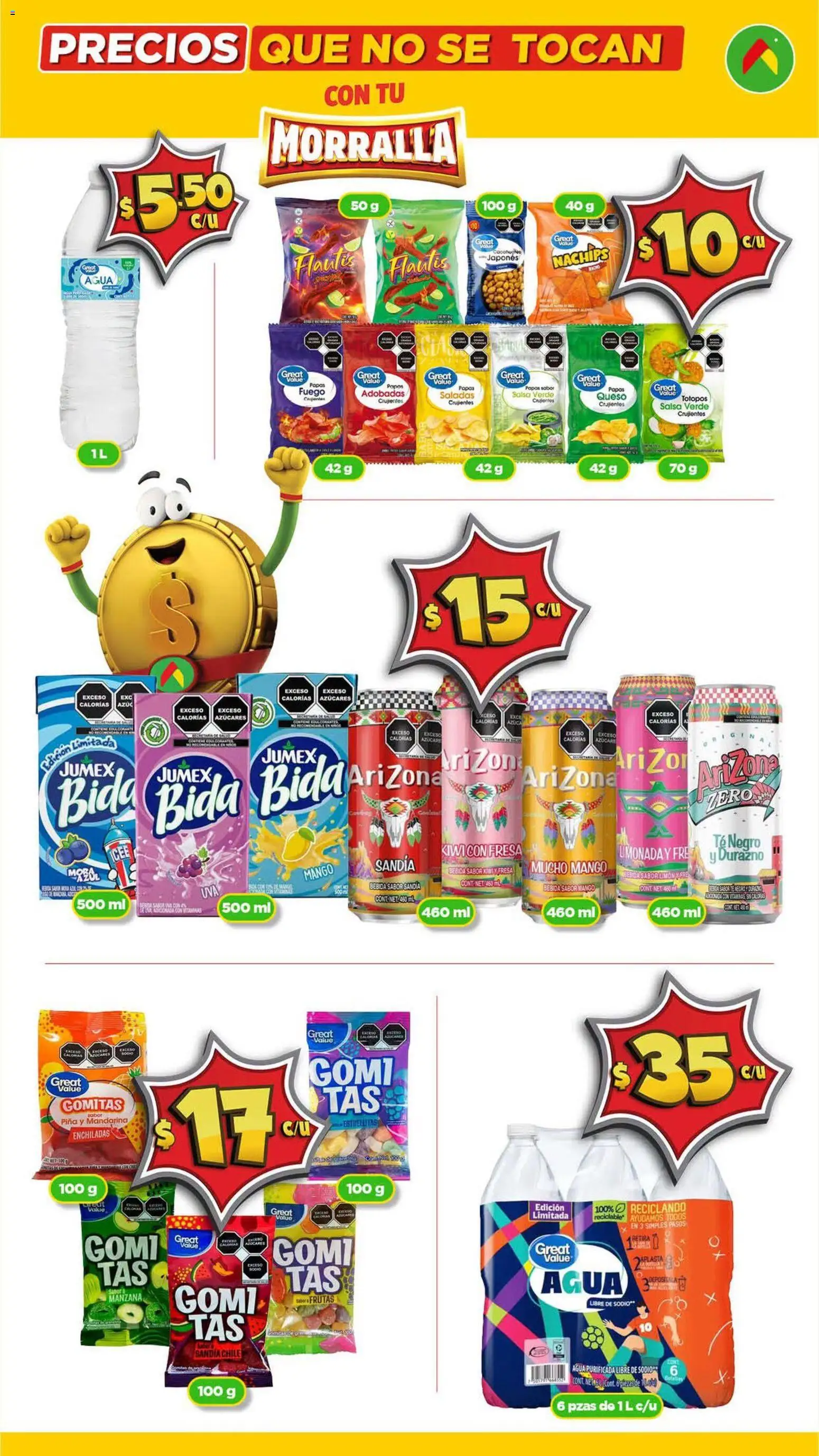Vista previa las ofertas de la tienda Bodega Aurrerá - Bodega Aurrerá folleto Morralla - Precios que no se tocan desde el 17/09/2026 - Papas, Té, Gomitas, Manzana, Sandía, Totopos, Limonada, Té negro