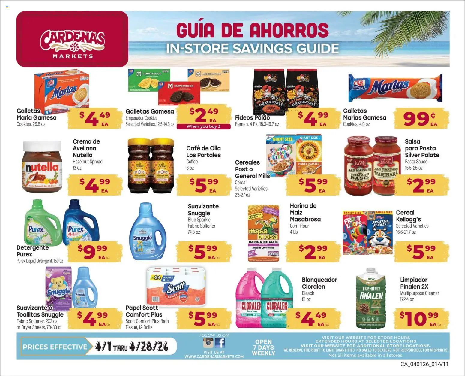 Ad Preview of Cardenas Cardenas Monthly Ad from 04/01/2026 - Coffee, Honey, Tomato, Dryer, Spread, Fabric softener, Flakes, Chicken
