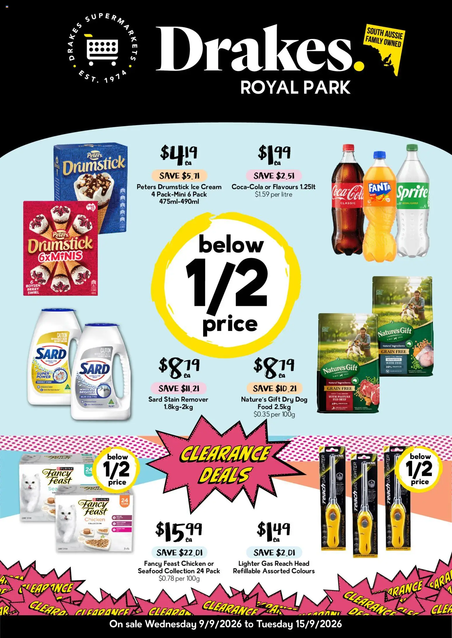 Preview of catalogue Drakes Royal Park from shop Drakes valid 09/09/2026 - Food, Chicken, Fish, Beef, Stain remover, Cream, Ice, Fanta