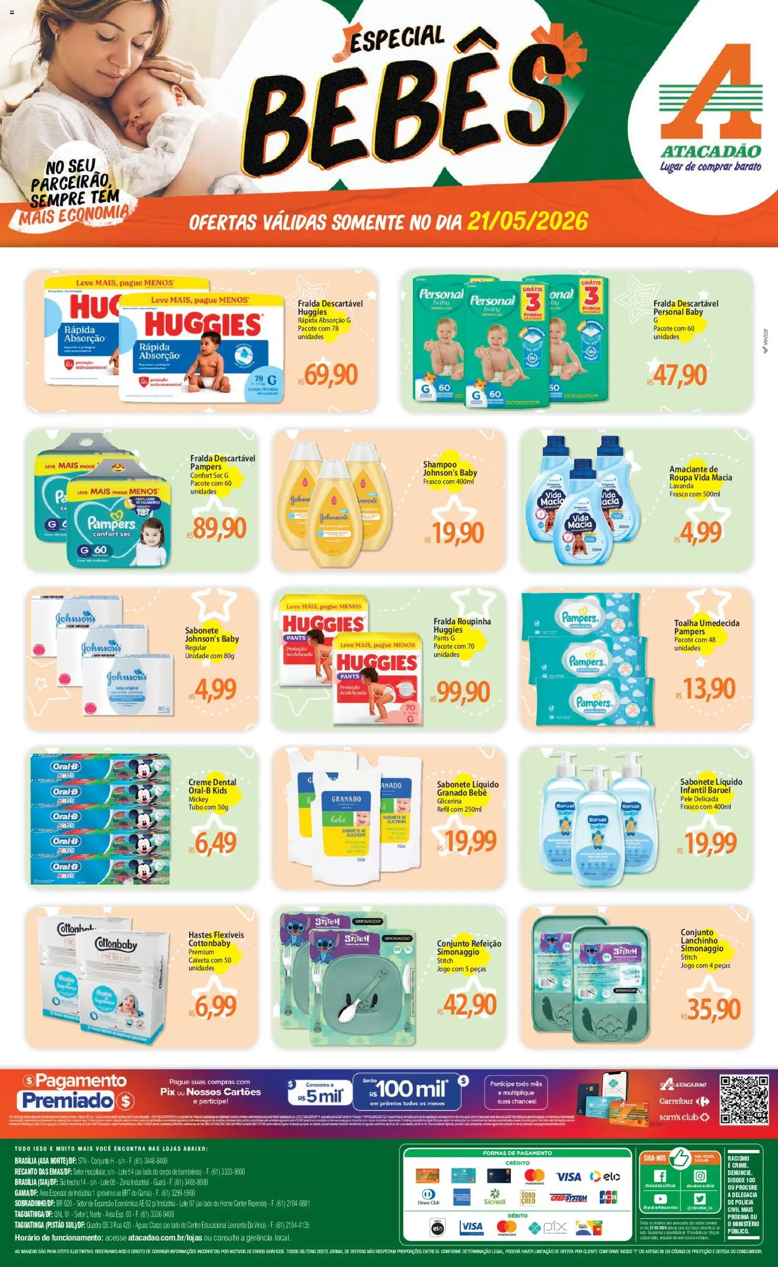 Pré-Visualização do folheto "Atacadão ofertas - DF" da loja Atacadão válido a partir de 21/05/2026 - Shampoo, Fraldas, Sabonete líquido, Pampers, Amaciante, Creme dental, Toalha umedecida, Fralda descartável huggies