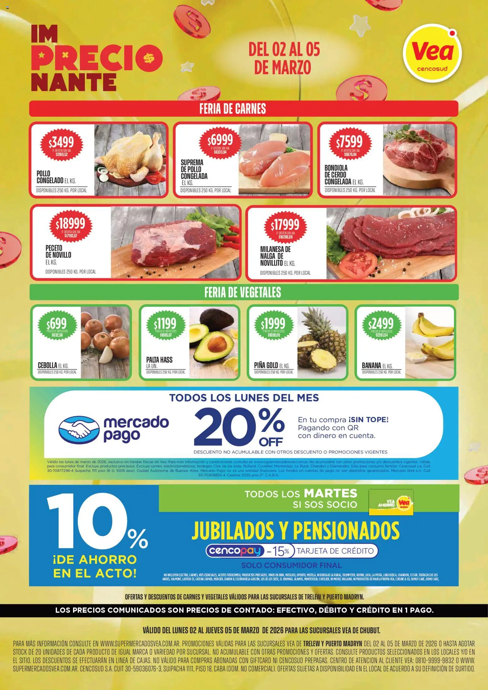 Vista previa del folleto de la tienda Vea válido desde el 02/03/2026 - Milanesa, Pollo, Banana, Palta, Cerdo, Cebolla, Piña