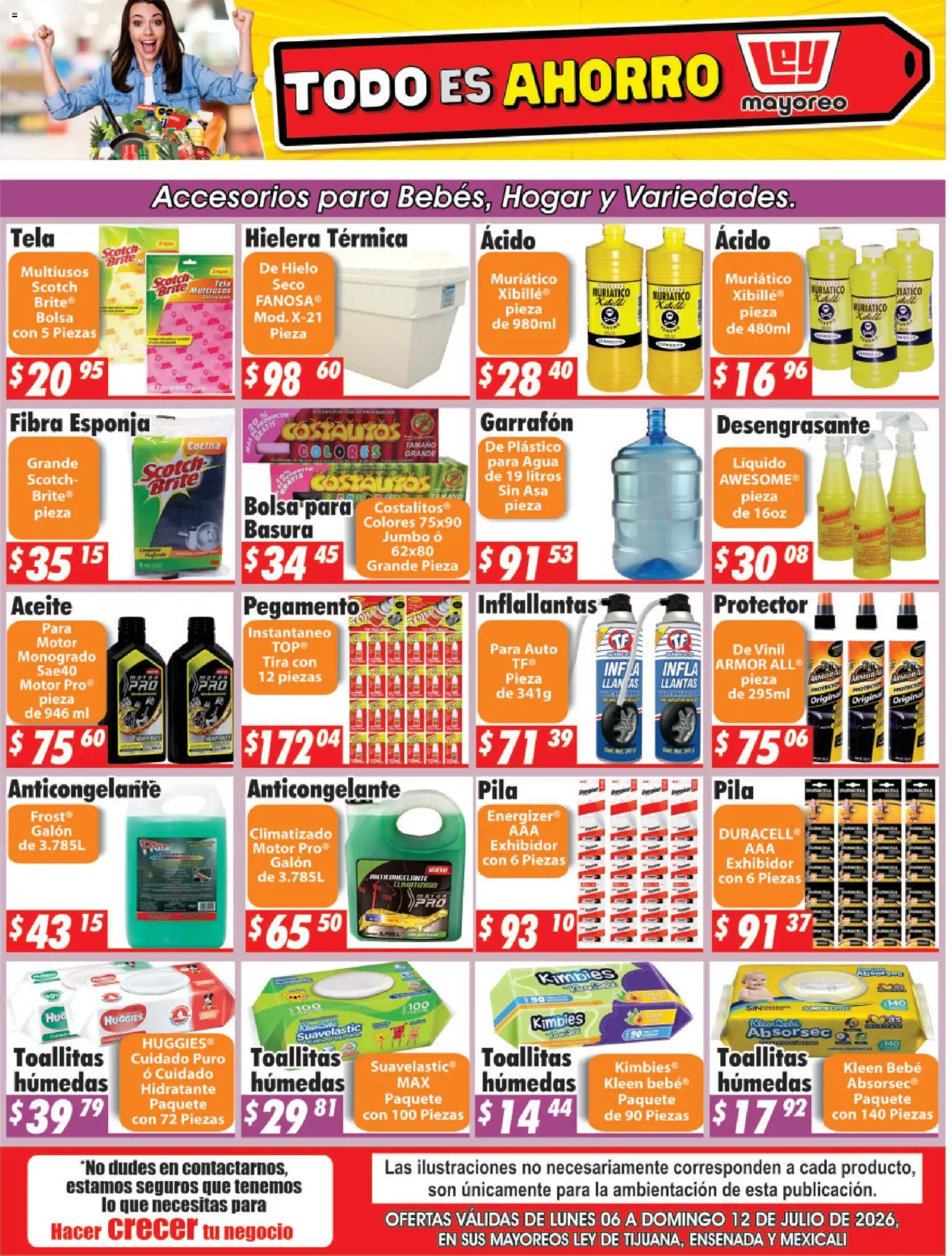 Vista previa las ofertas de la tienda Casa Ley - Casa Ley folleto Frontera desde el 06/07/2026 - Agua, Hielera, Toallitas húmedas, Aceite, Esponja, Pila, Desengrasante, Pegamento