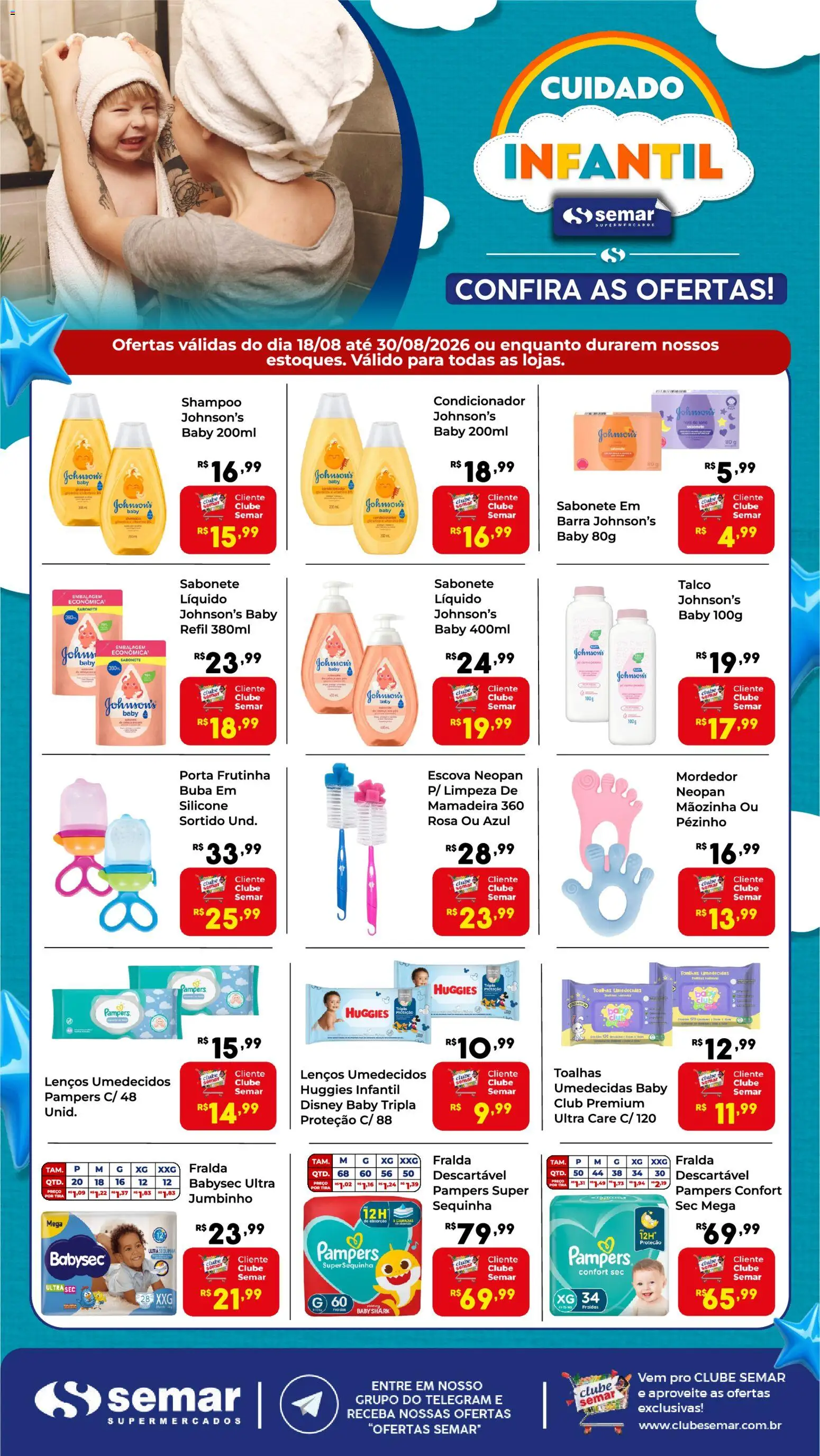 Pré-Visualização do folheto "Semar Supermercado ofertas Cuidado Infantil" da loja Semar Supermercado válido a partir de 18/08/2026