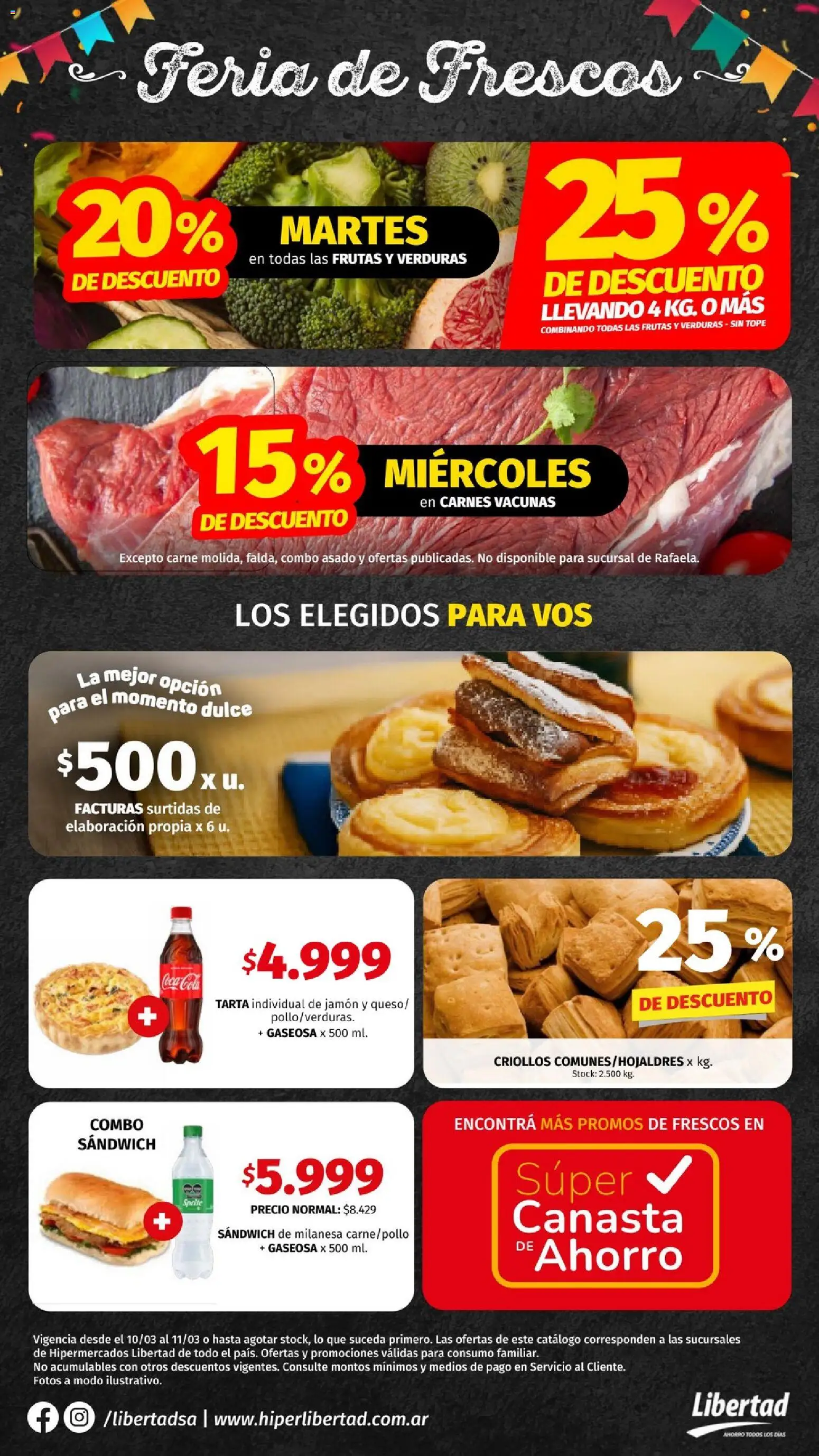 Vista previa del folleto de la tienda Hipermercado Libertad válido desde el 10/03/2026 - Milanesa, Carne, Verduras, Sprite, Jamón, Dulce, Canasta, Individual