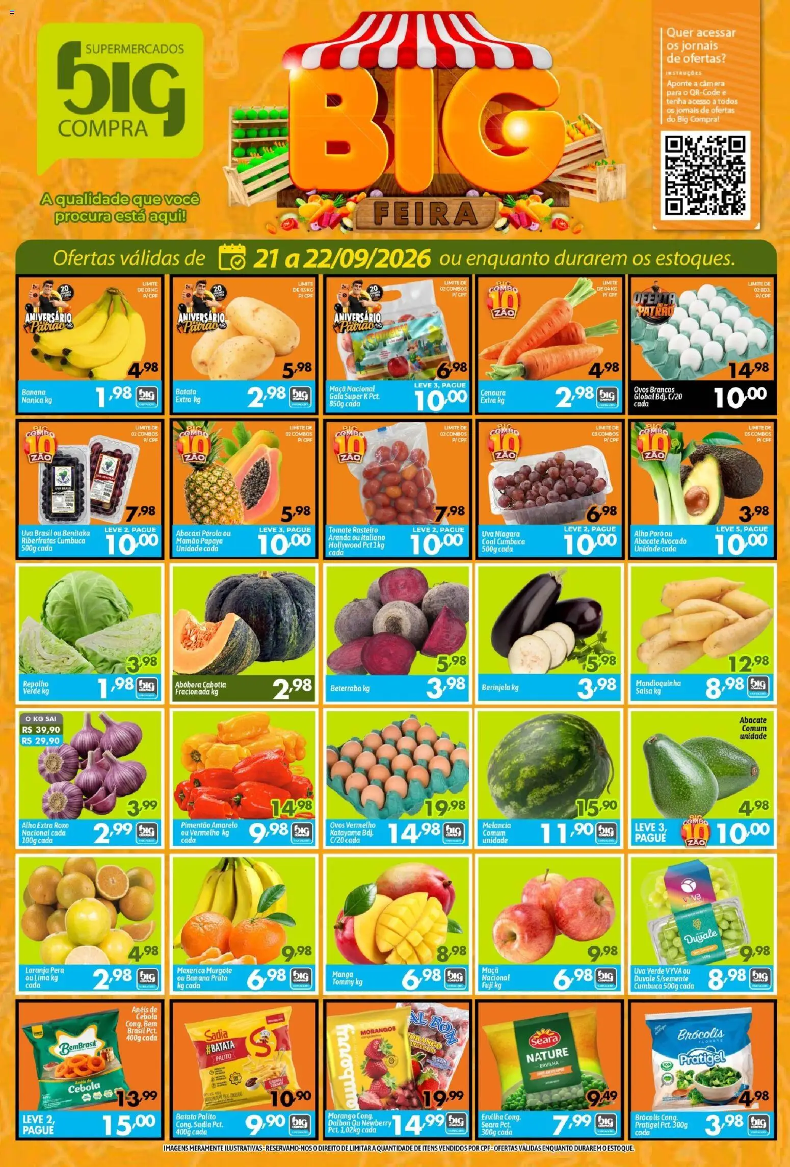 Pré-Visualização do folheto "Big Compra - Ofertas da semana" da loja Big Compra válido a partir de 21/09/2026 - Câmera, Melancia, Abóbora, Cebola, Salsa, Repolho, Mandioquinha, Jornais