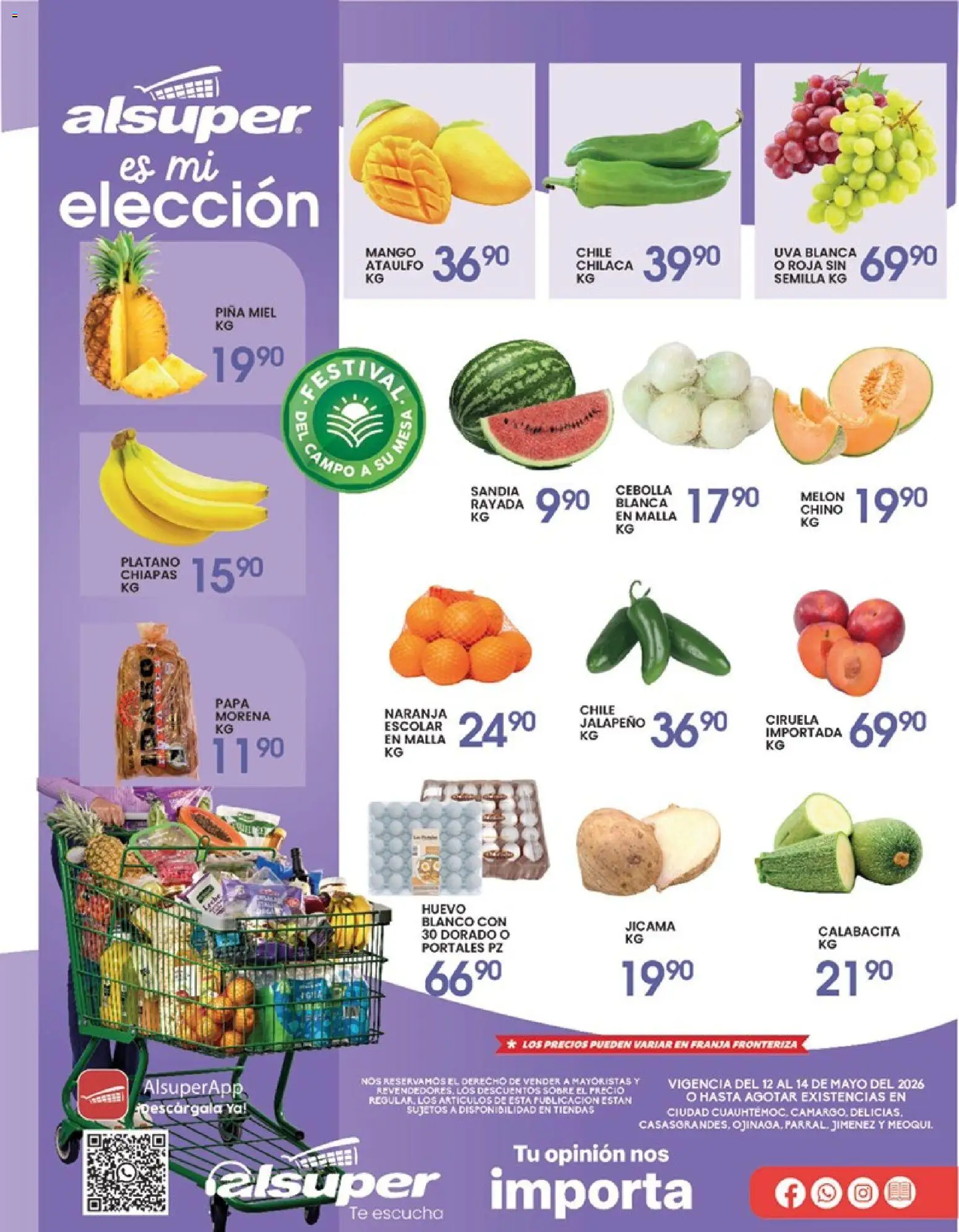 Vista previa las ofertas de la tienda Alsuper - Alsuper folleto Casas Grandes desde el 12/05/2026 - Mango, Papa, Chile, Plátano, Sandía, Leche, Huevo, Cebolla