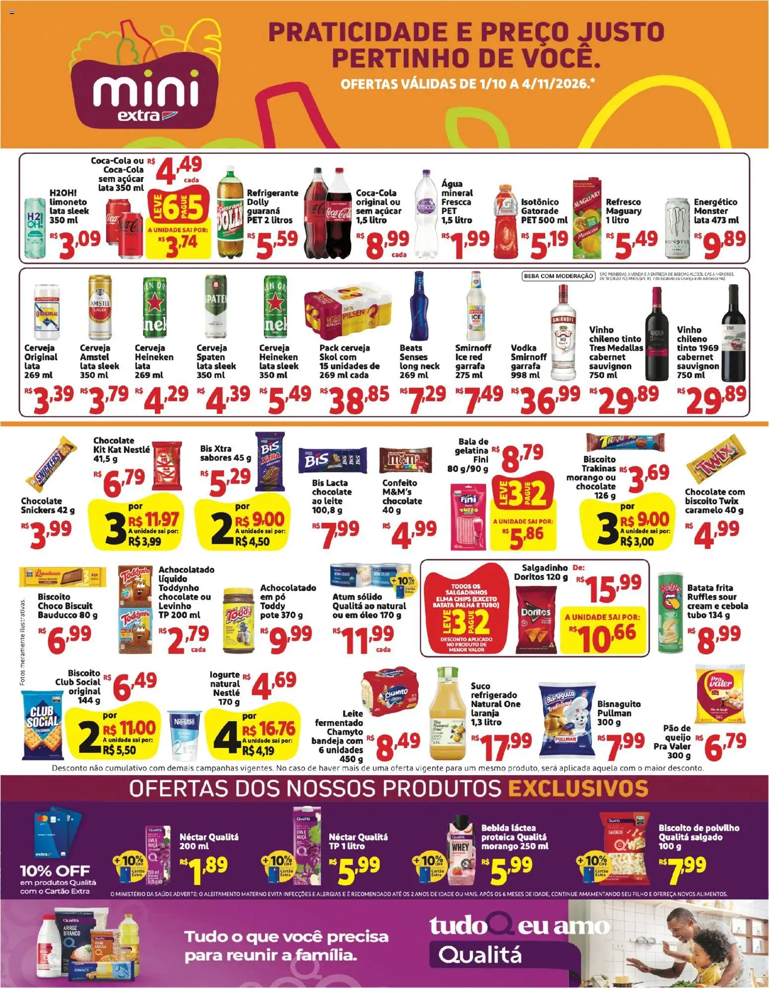 Pré-Visualização do folheto "Mini Extra ofertas Mensal" da loja Mini Extra válido a partir de 01/10/2026 - Bebidas, Vodka, Batata, Maracujá, Bandeja, Isotônico, Twix, Refresco