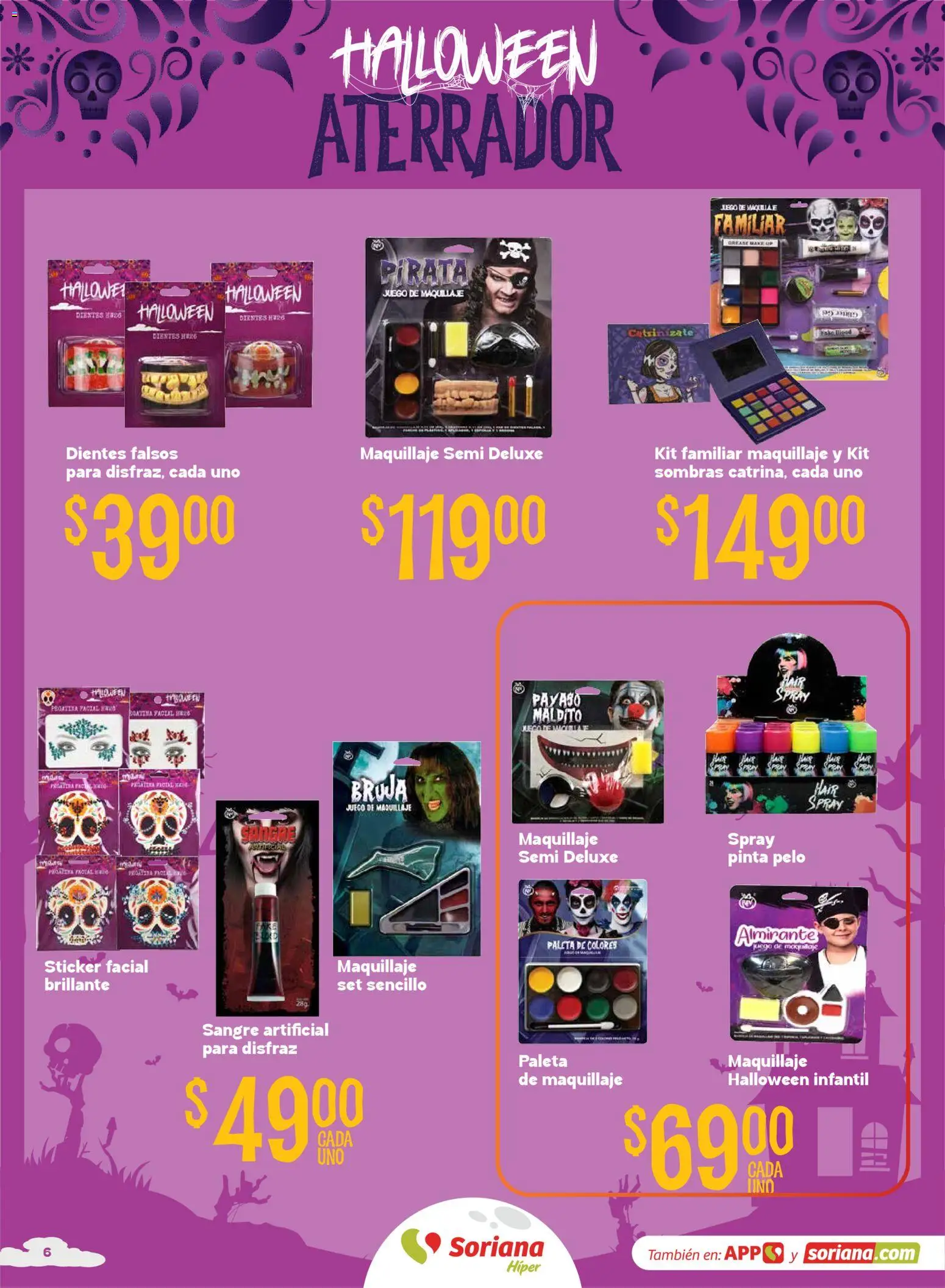 Vista previa las ofertas de la tienda Soriana - Soriana Híper - Halloween y Día de muertos desde el 01/10/2026 - Juego, Maquillaje, Paleta, Glitter
