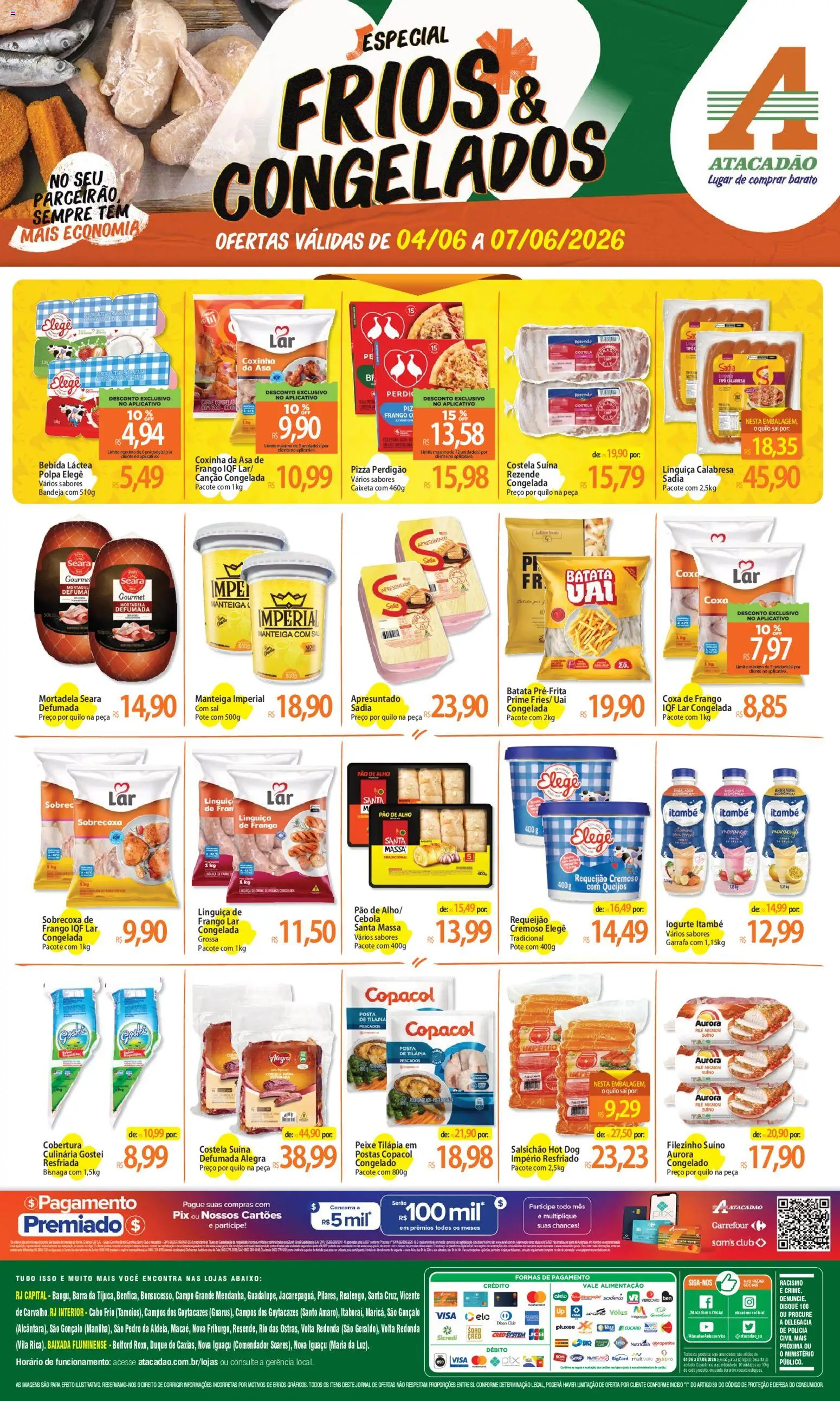 Pré-Visualização do folheto "Atacadão ofertas - RJ" da loja Atacadão válido a partir de 04/06/2026 - Sal, Pão, Batata, Frango, Linguiça, Coxa de frango, Sobrecoxa de frango, Filé mignon suíno