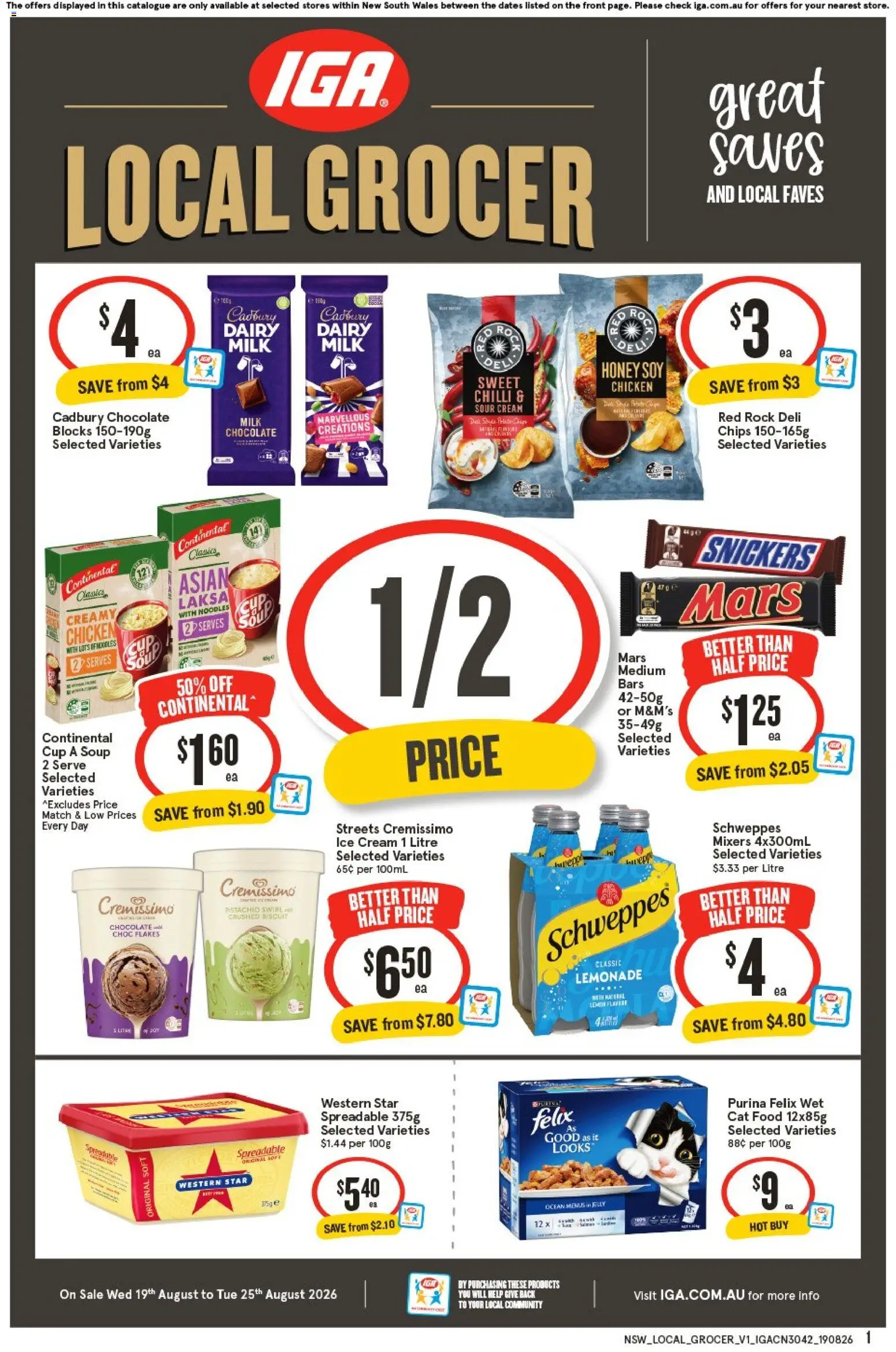 Preview of catalogue IGA Local Grocer NSW from shop IGA valid 19/08/2026 - Milk, Honey, Sour cream, Chips, Cream, Ice cream, Chilli, Lemonade