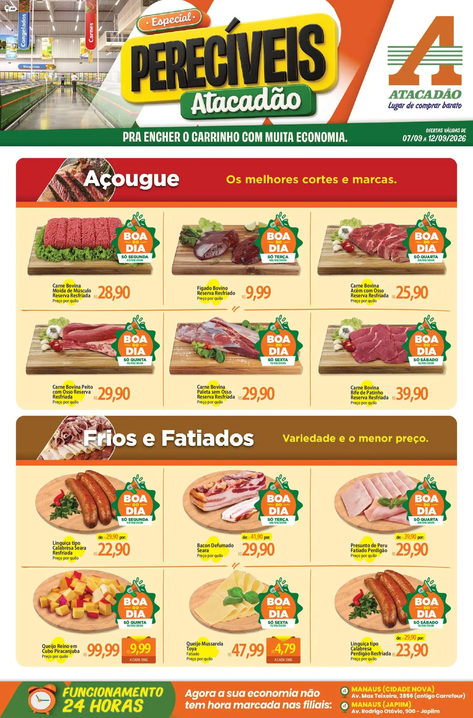 Pré-Visualização do folheto "Atacadão ofertas - AM" da loja Atacadão válido a partir de 07/09/2026 - Peru, Carrinho, Carne, Mussarela, Fígado, Bacon, Linguiça, Carne bovina