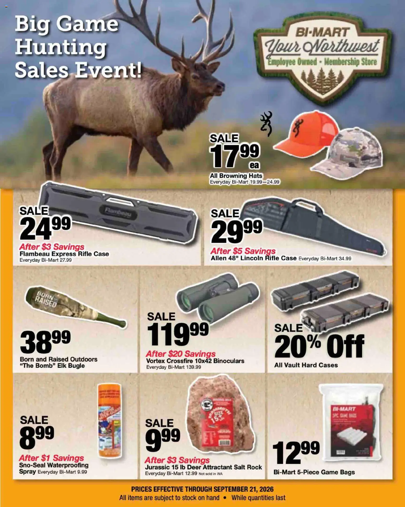 Ad Preview of Bi-Mart Bi-Mart Big Game Hunting Flyer from 09/08/2026
