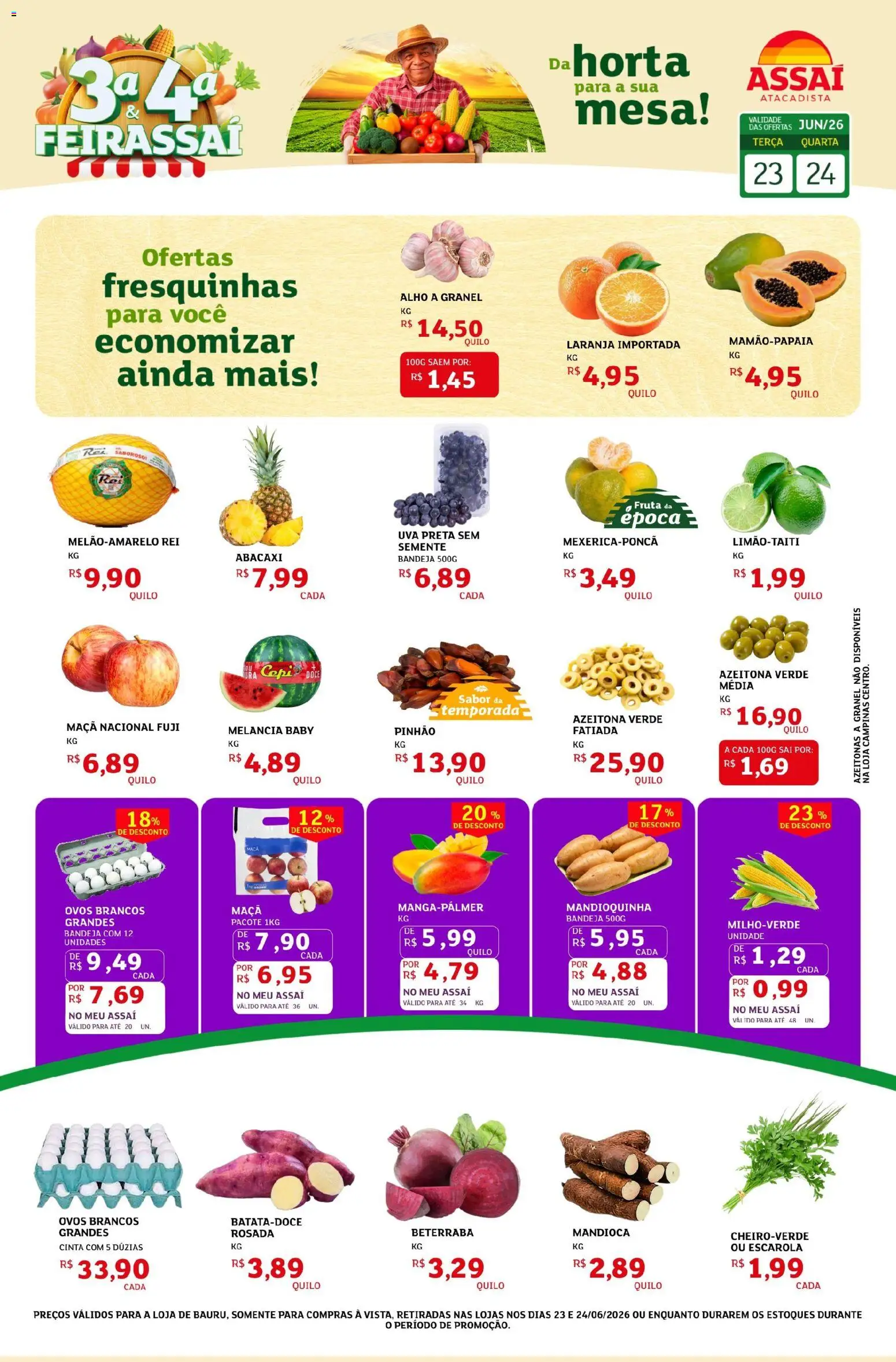 Pré-Visualização do folheto "Assaí Atacadista ofertas - SP" da loja Assaí Atacadista válido a partir de 23/06/2026 - Mesa, Uva, Ovos, Beterraba, Mandioca, Bandeja, Alho, Azeitonas