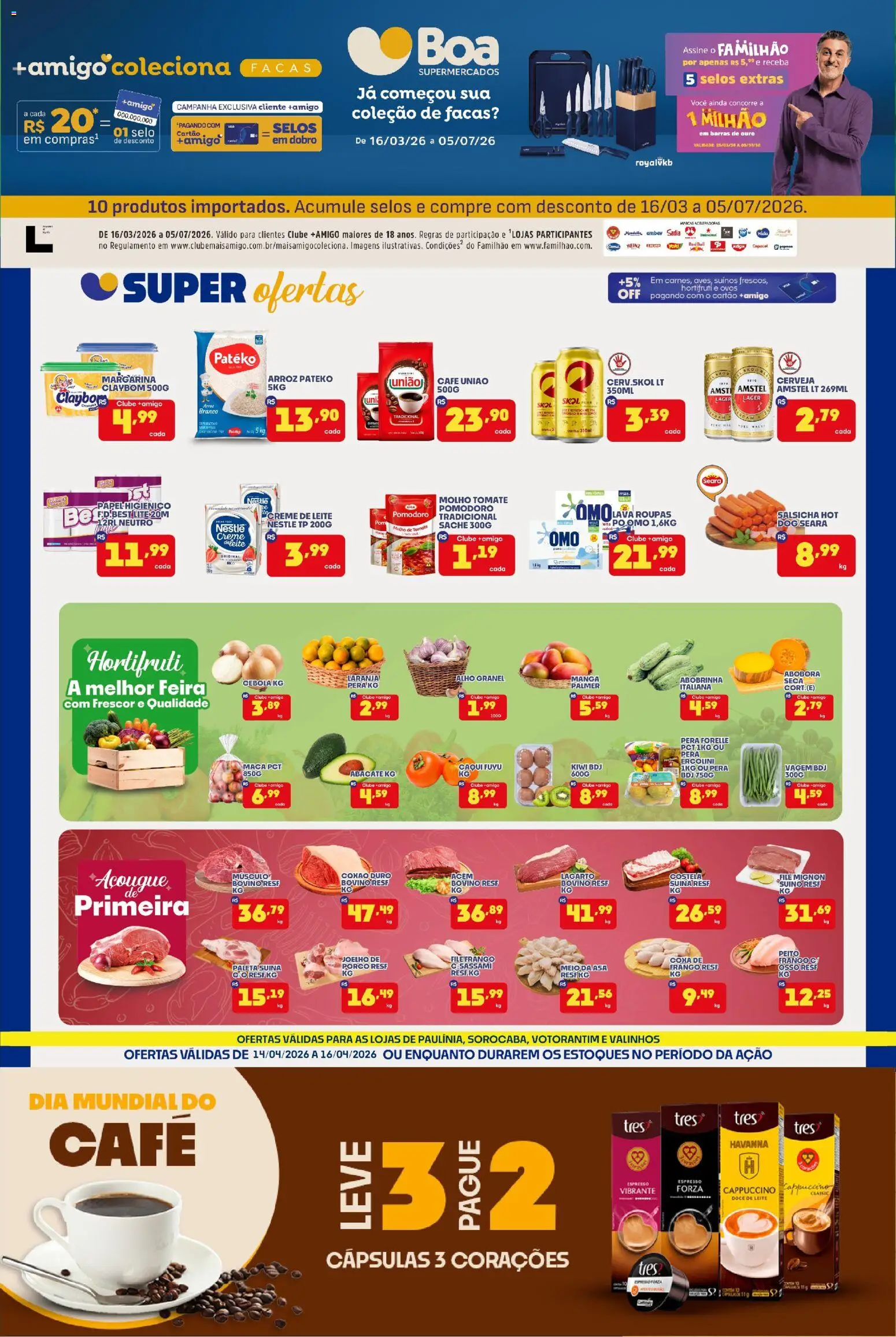 Pré-Visualização do folheto "Boa Supermercados - Ofertas da semana" da loja Boa Supermercados válido a partir de 14/04/2026 - Cerveja, Manga, Salsicha, Caqui, Abacate, Capsulas 3 corações, Cappuccino, Facas