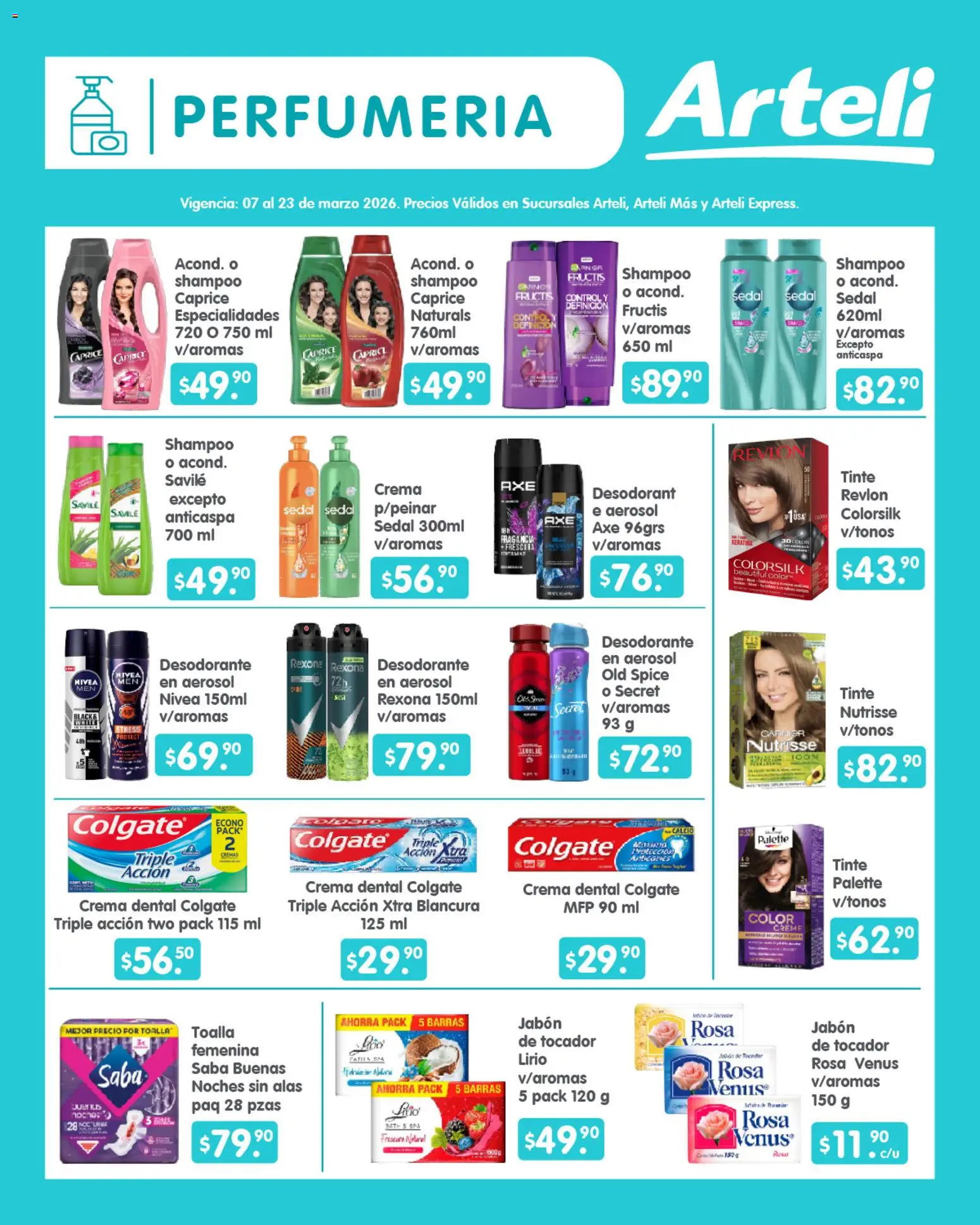 Vista previa las ofertas de la tienda Arteli - Arteli folleto Quincenal desde el 07/03/2026 - Shampoo, Desodorante, Crema, Jabón, Toalla, Fragancia, Especialidades