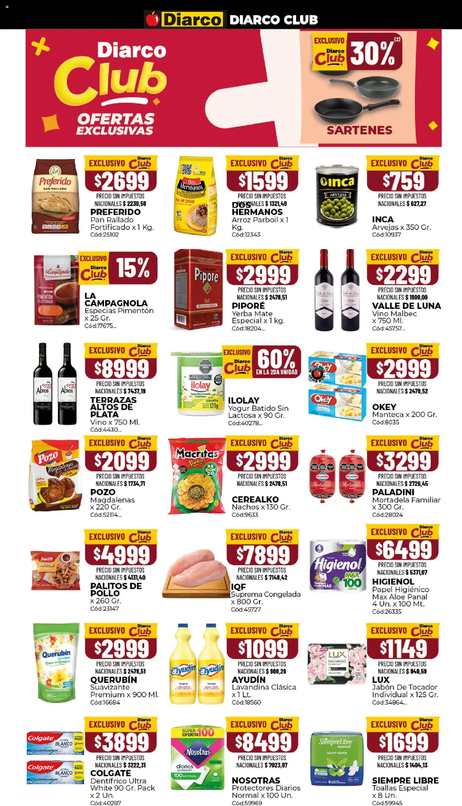Vista previa del folleto de la tienda Diarco válido desde el 17/08/2026 - Vino, Yerba, Arroz, Arvejas, Jabón, Yogur, Pan rallado, Especias