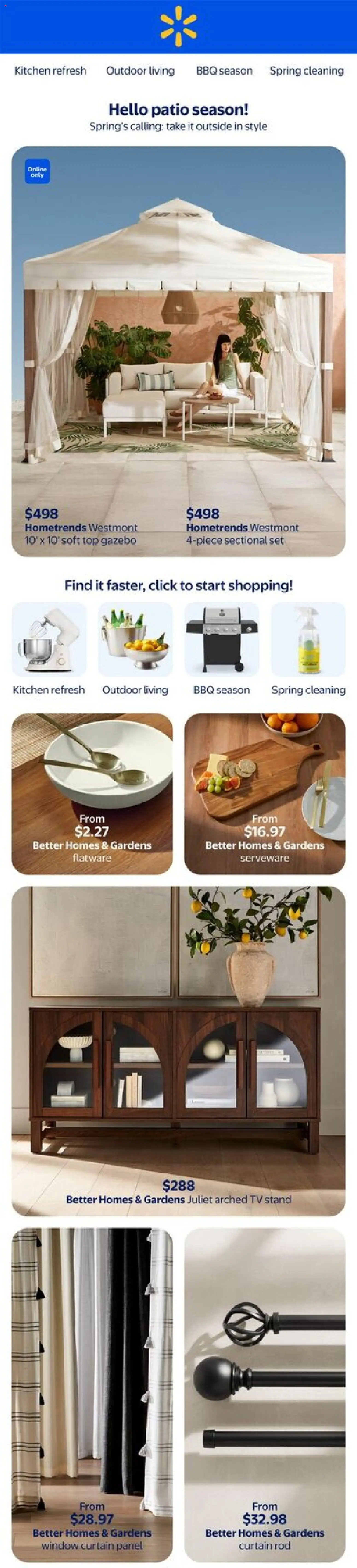 Preview of leaflet Walmart flyer - Hello patio season! from shop Walmart is valid from Apr 02, 2026