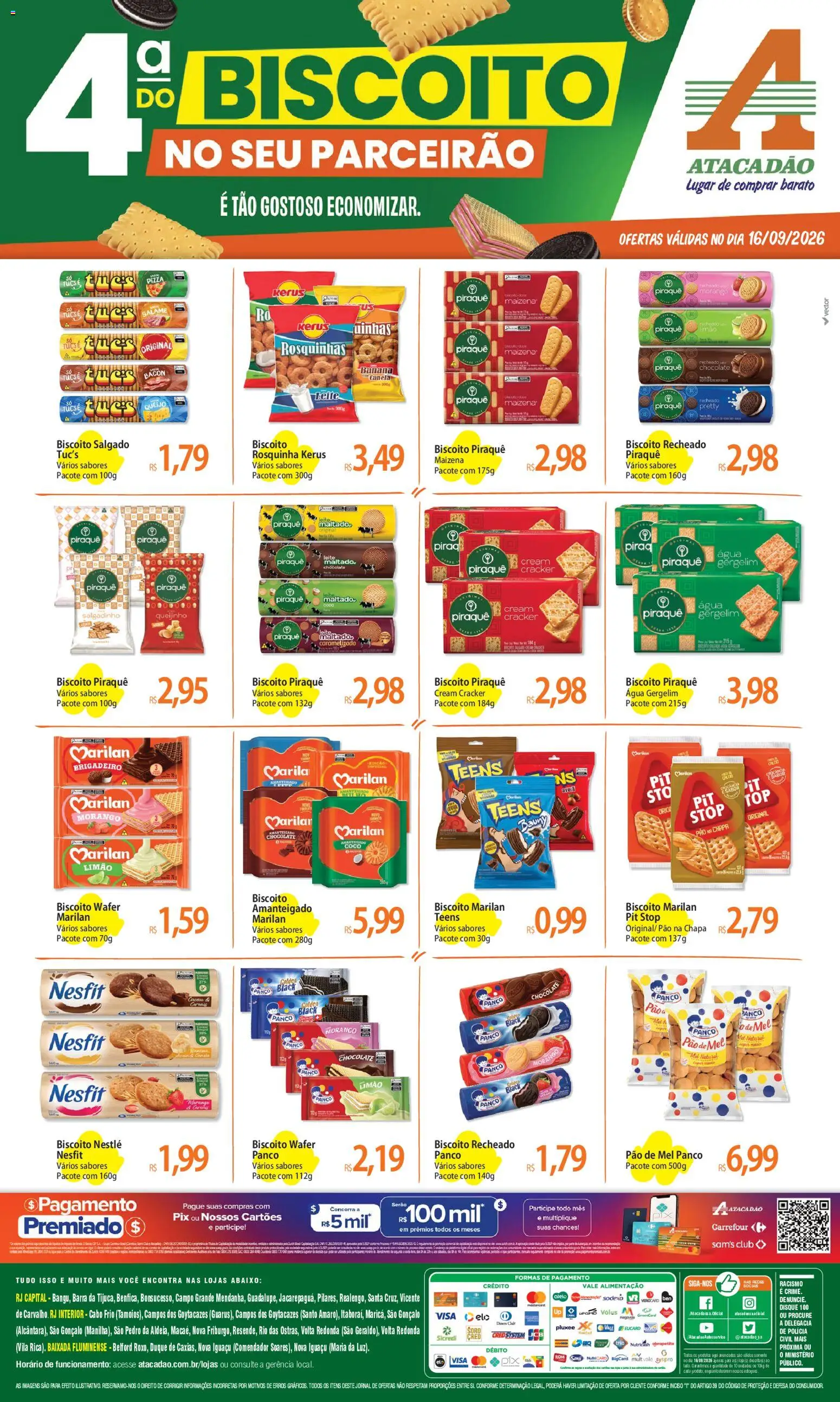 Pré-Visualização do folheto "Atacadão ofertas - RJ" da loja Atacadão válido a partir de 16/09/2026 - Pizza, Chocolate, Pão, Biscoito, Leite, Canela, Bacon, Gergelim