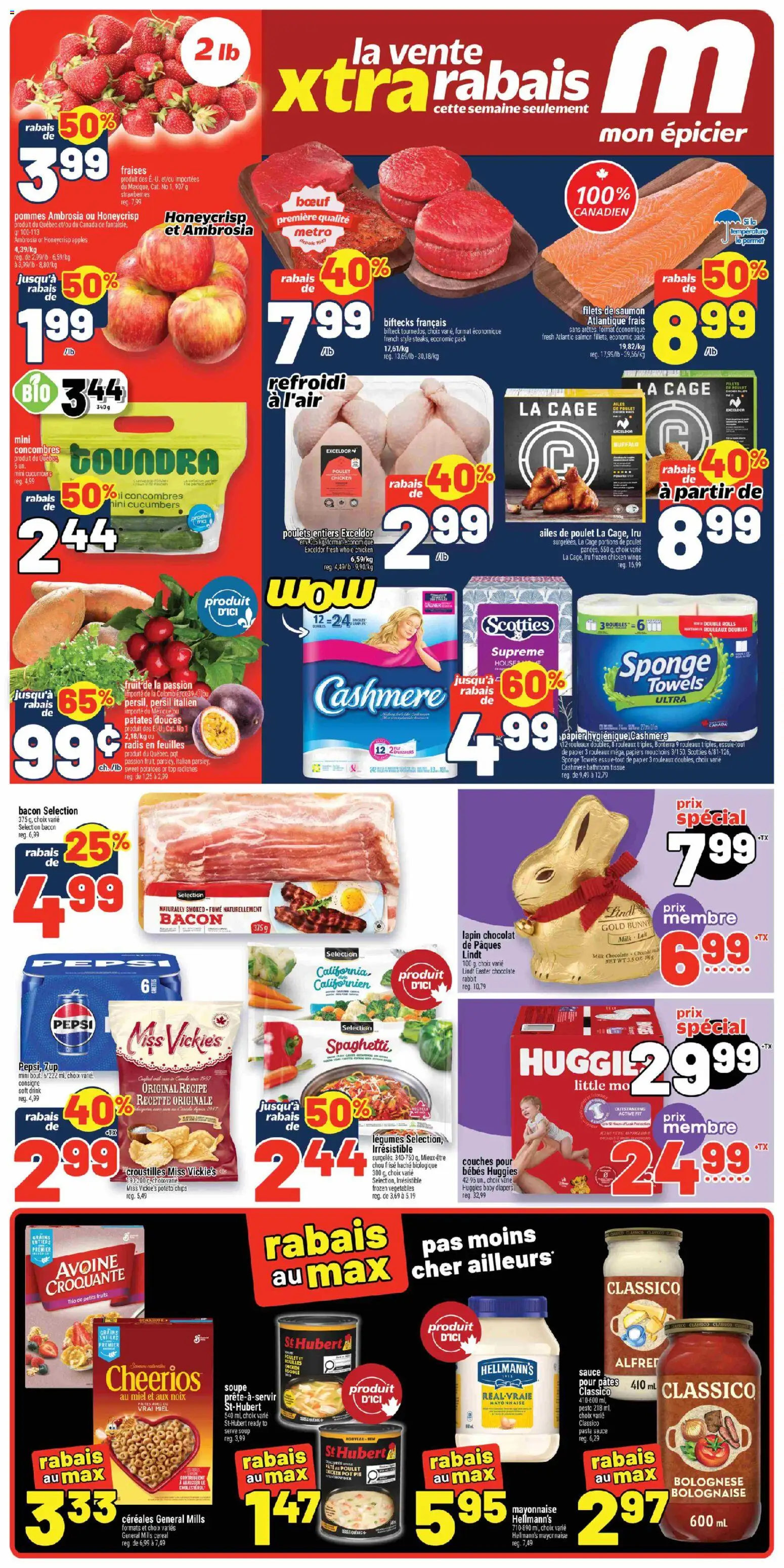 Preview of leaflet Metro weekly flyer / circulaire from shop Metro is valid from Mar 12, 2026 - Apples, Chocolate, Lindt, Spaghetti, Vegetables, Bacon, Pesto, Diapers