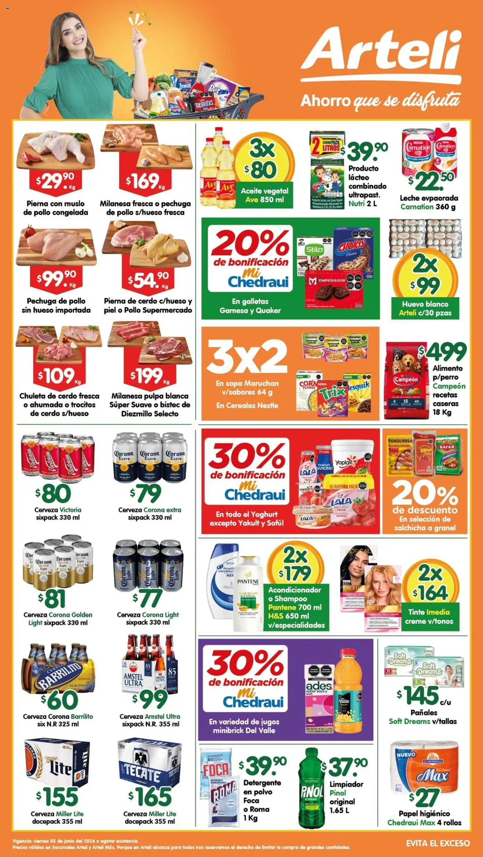 Vista previa las ofertas de la tienda Arteli - Arteli folleto desde el 05/06/2026 - Galletas, Leche, Cereales, Bistec, Salchicha, Chuleta, Chuleta de cerdo, Corona Extra