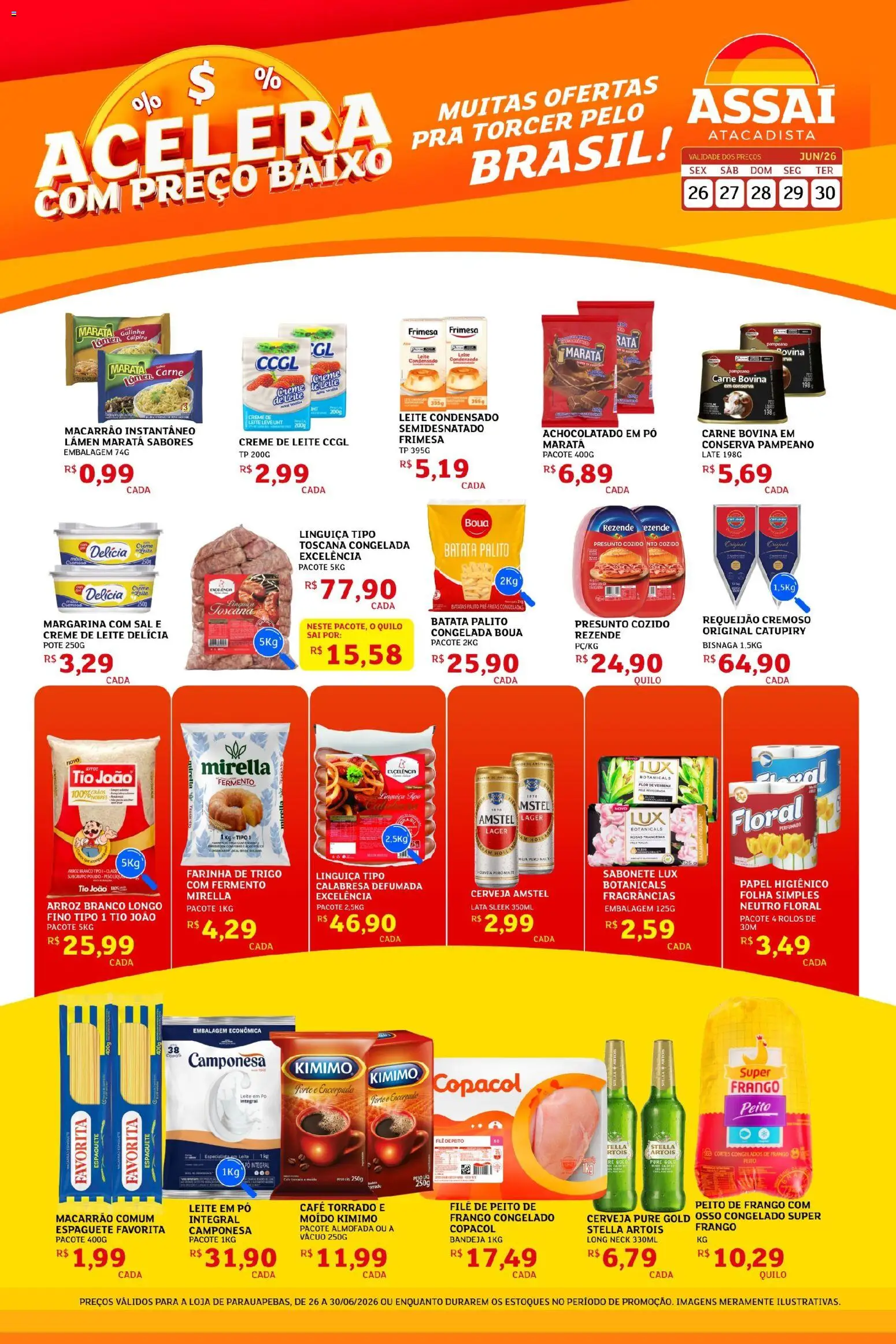 Pré-Visualização do folheto "Assaí Atacadista ofertas - PA" da loja Assaí Atacadista válido a partir de 29/06/2026 - Cerveja, Batatas, Batata, Papel higiênico, Almofada, Espaguete, Achocolatado, Macarrão instantâneo