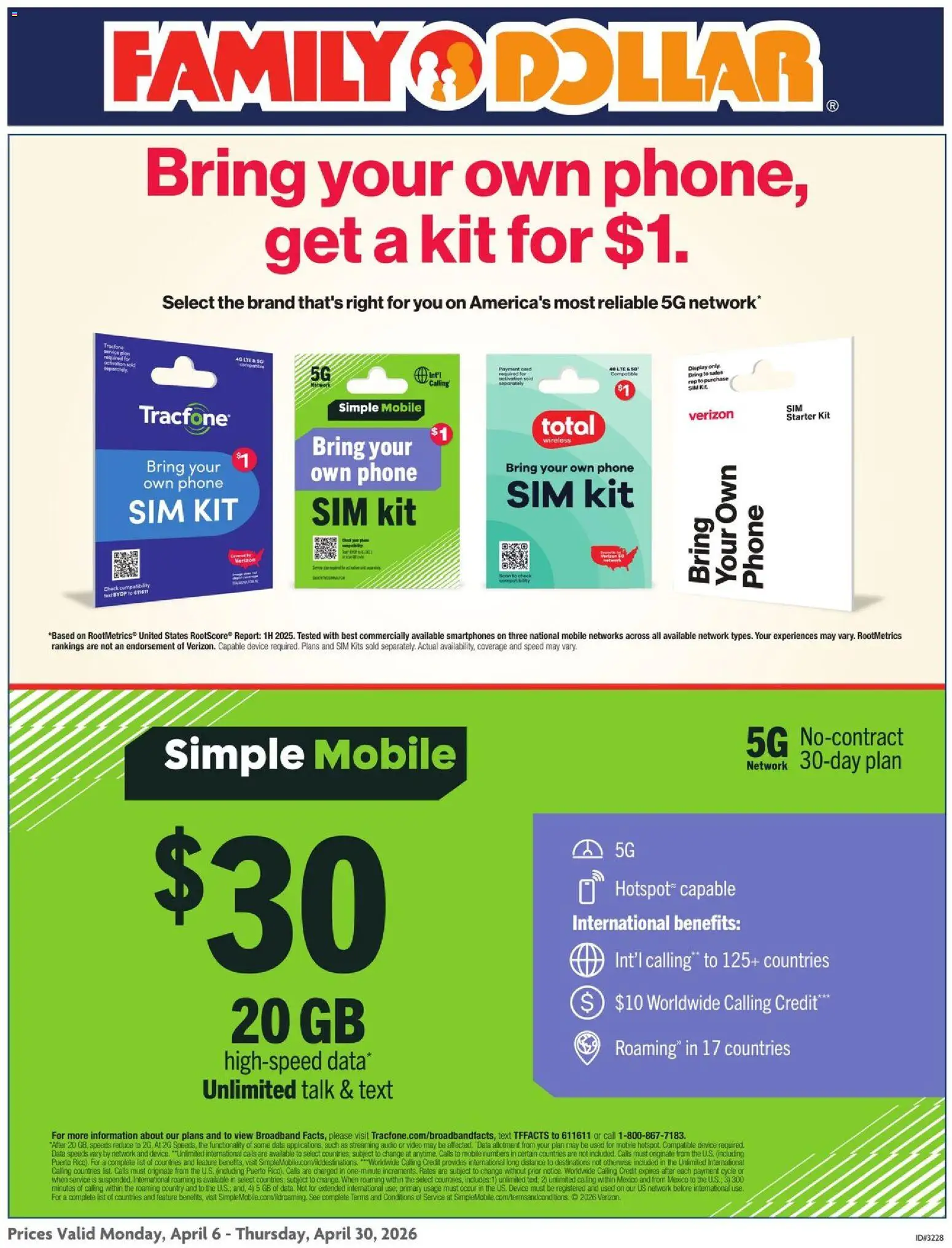 Ad Preview of Family Dollar Family Dollar AT&T/Tracfone from 04/06/2026 - Video, Phone, Audio, Starter