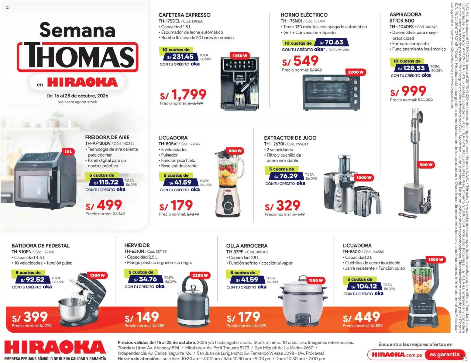 Vista previa de Catálogo Hiraoka - Semana Thomas de la tienda Hiraoka válido desde 16/10/2026