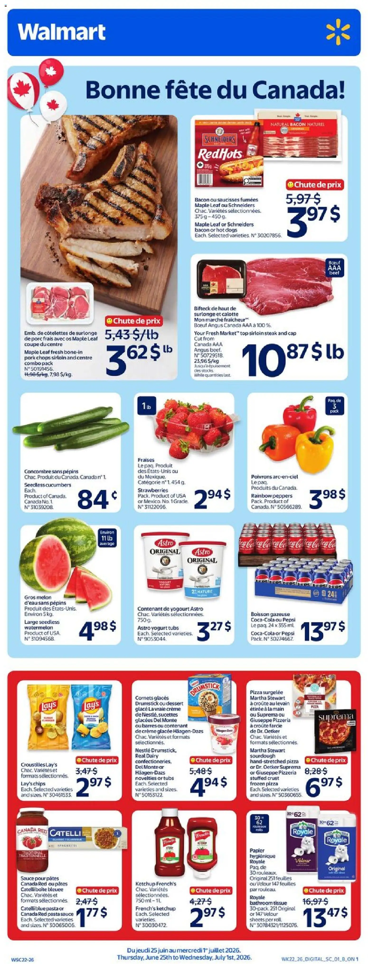 Preview of leaflet Walmart circulaire from shop Walmart is valid from Jun 25, 2026 - Dessert, Pasta, Ice, Cream, Ketchup, Frozen pizza, Coca-Cola, Häagen-Dazs