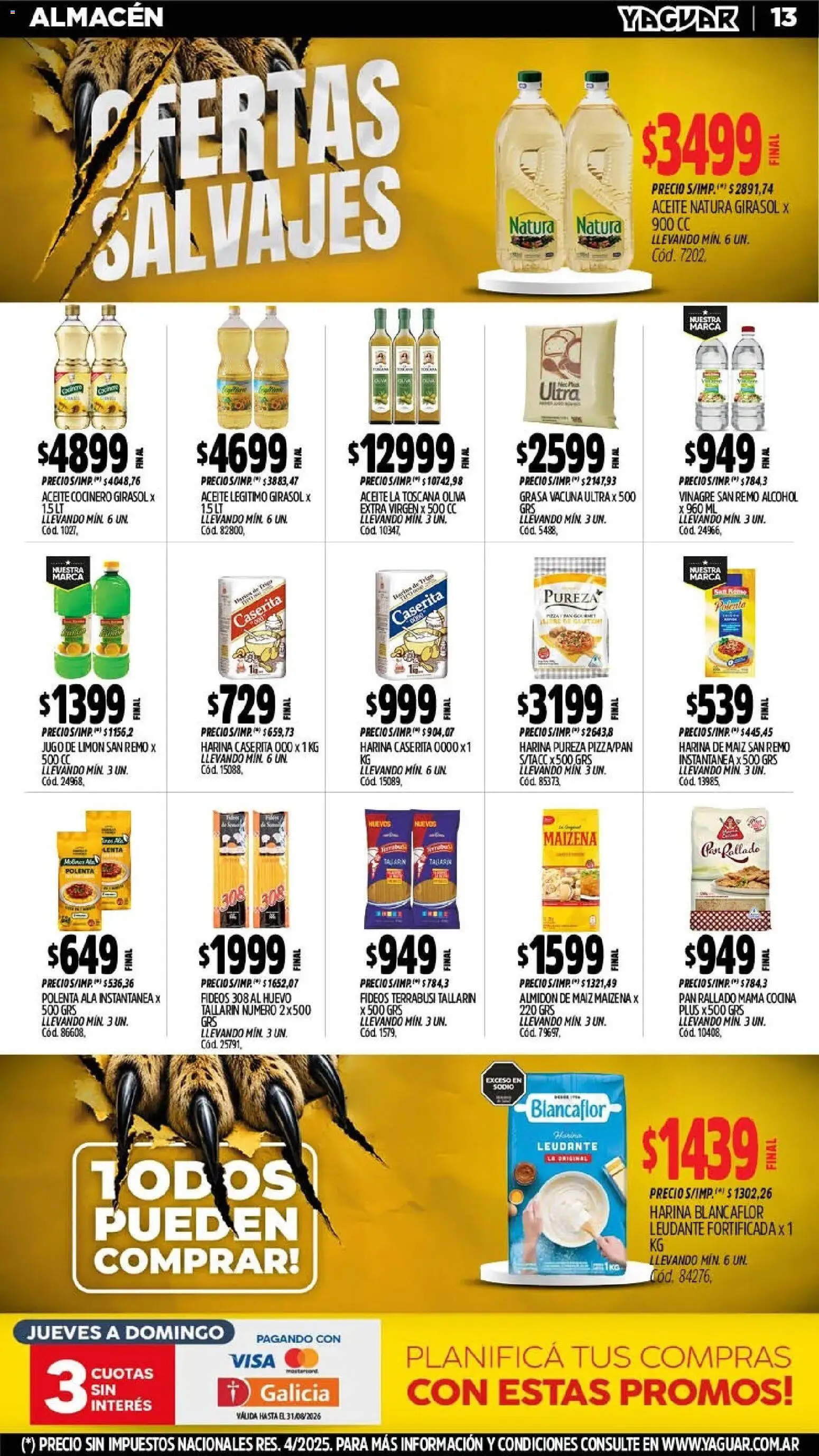 Vista previa del folleto de la tienda Yaguar válido desde el 10/08/2026 - Aceite, Polenta, Huevo, Fideos, Maiz, Oliva, Vinagre, Jugo