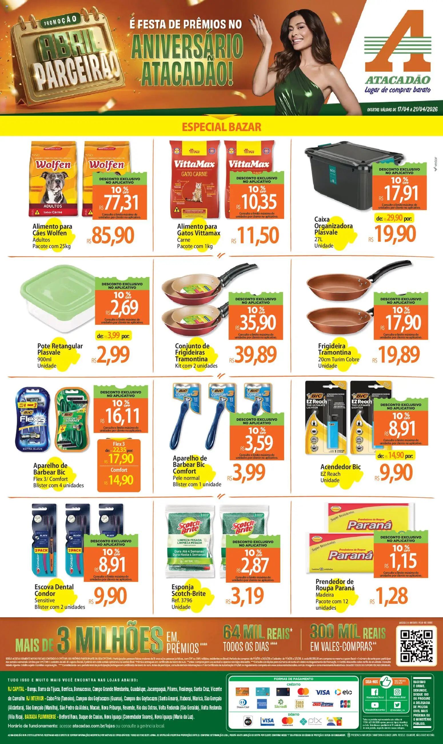 Pré-Visualização do folheto "Atacadão ofertas - RJ" da loja Atacadão válido a partir de 17/04/2026 - Pá, Roupas, Pão, Carne, Frigideira, Escova, Esponja, Cabo