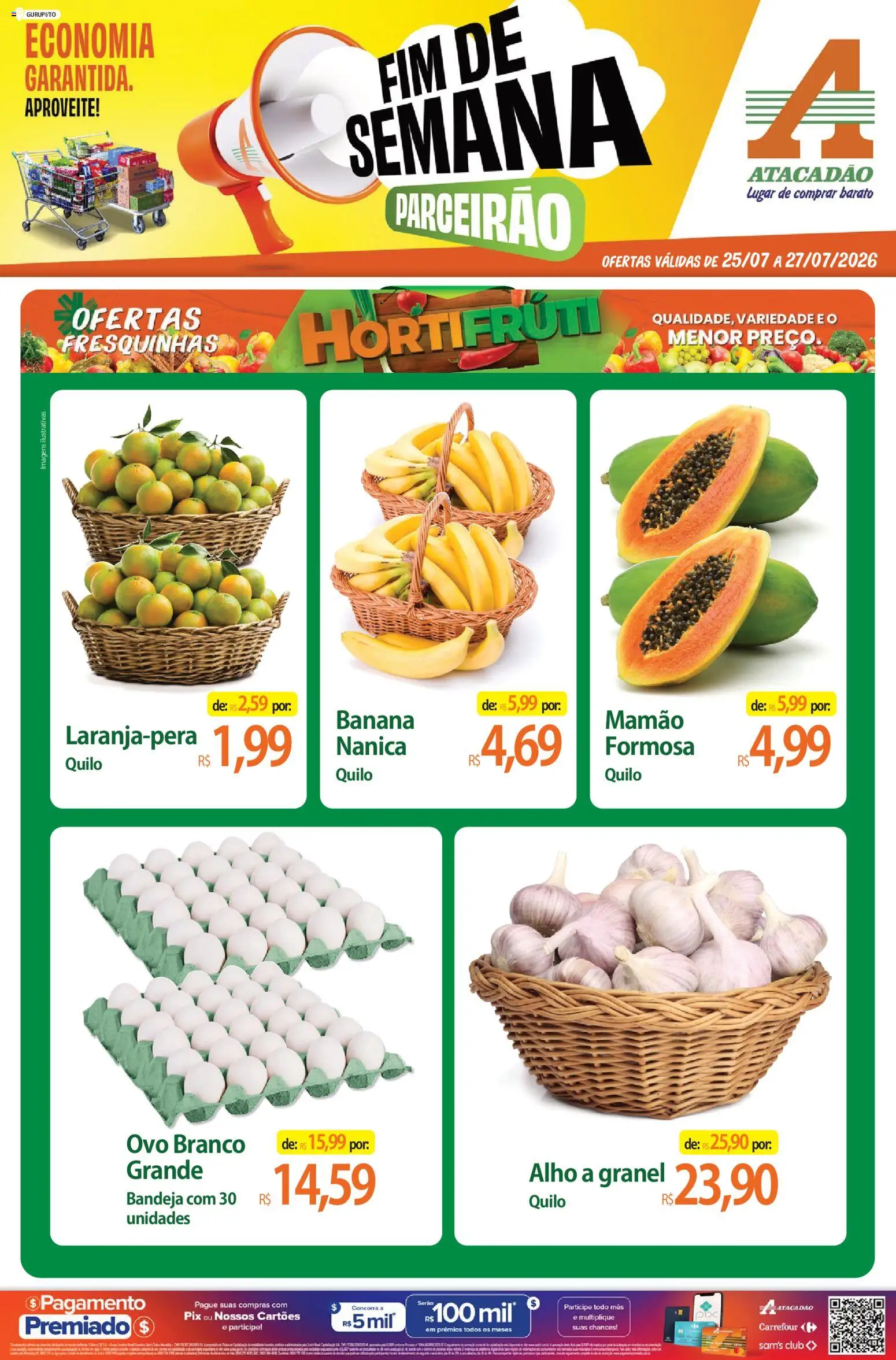 Pré-Visualização do folheto "Atacadão ofertas - TO" da loja Atacadão válido a partir de 25/07/2026 - Bandeja, Alho, Mamão
