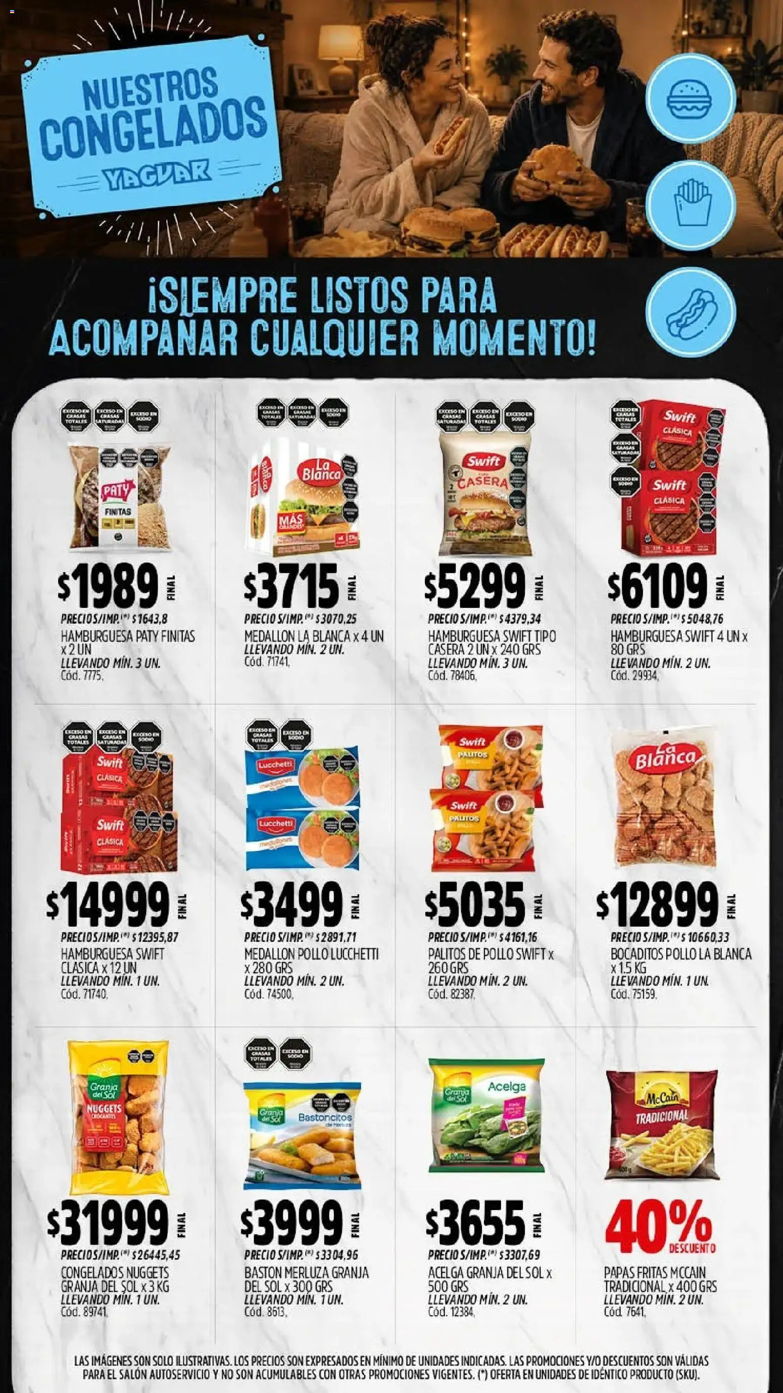 Vista previa del folleto de la tienda Yaguar válido desde el 28/09/2026 - Hamburguesa, Papas, Pollo, Papas fritas, Acelga