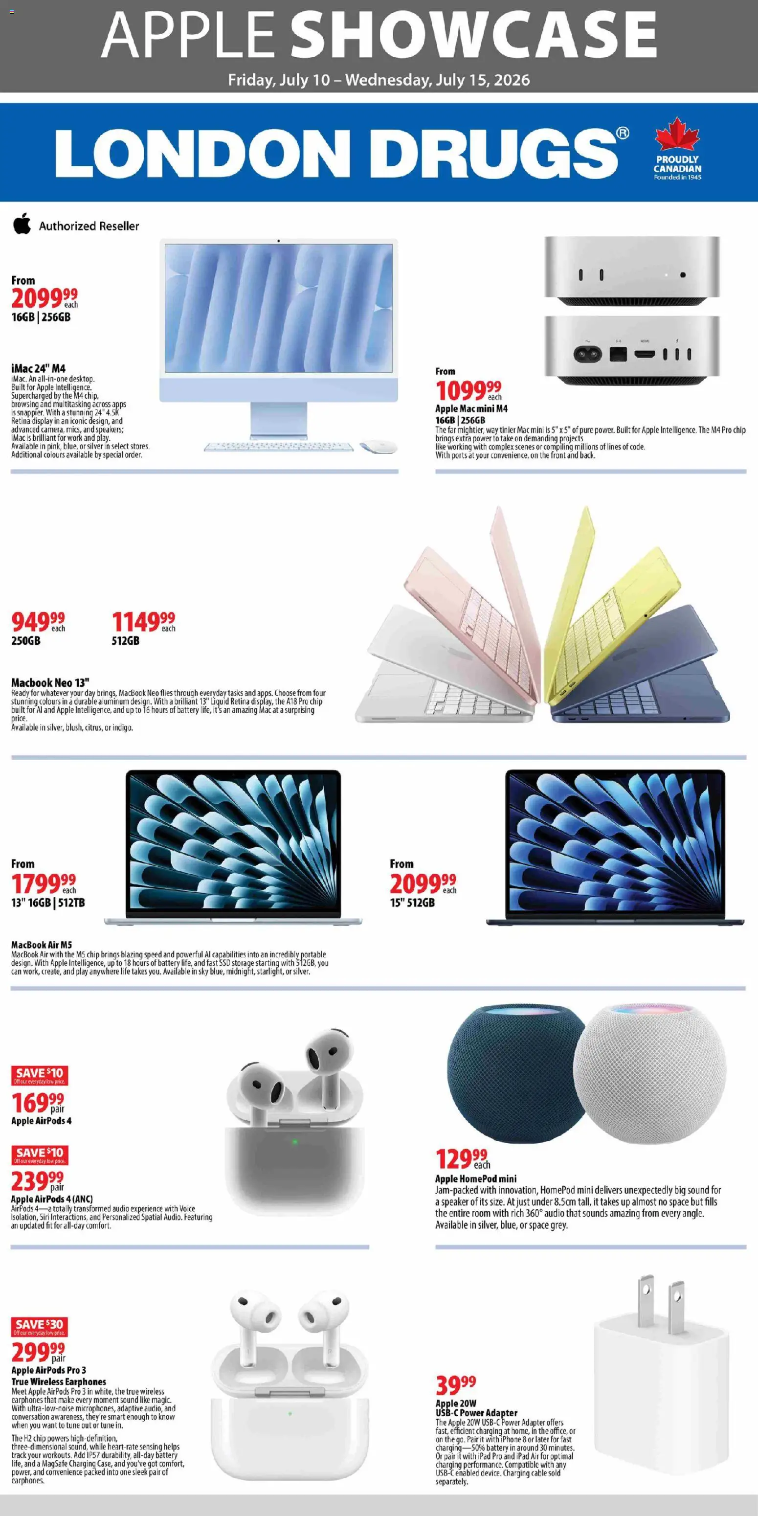 Preview of leaflet London Drugs - Apple Showcase from shop London Drugs is valid from Jul 10, 2026 - Battery, Speaker, Audio, Cable, Adapter