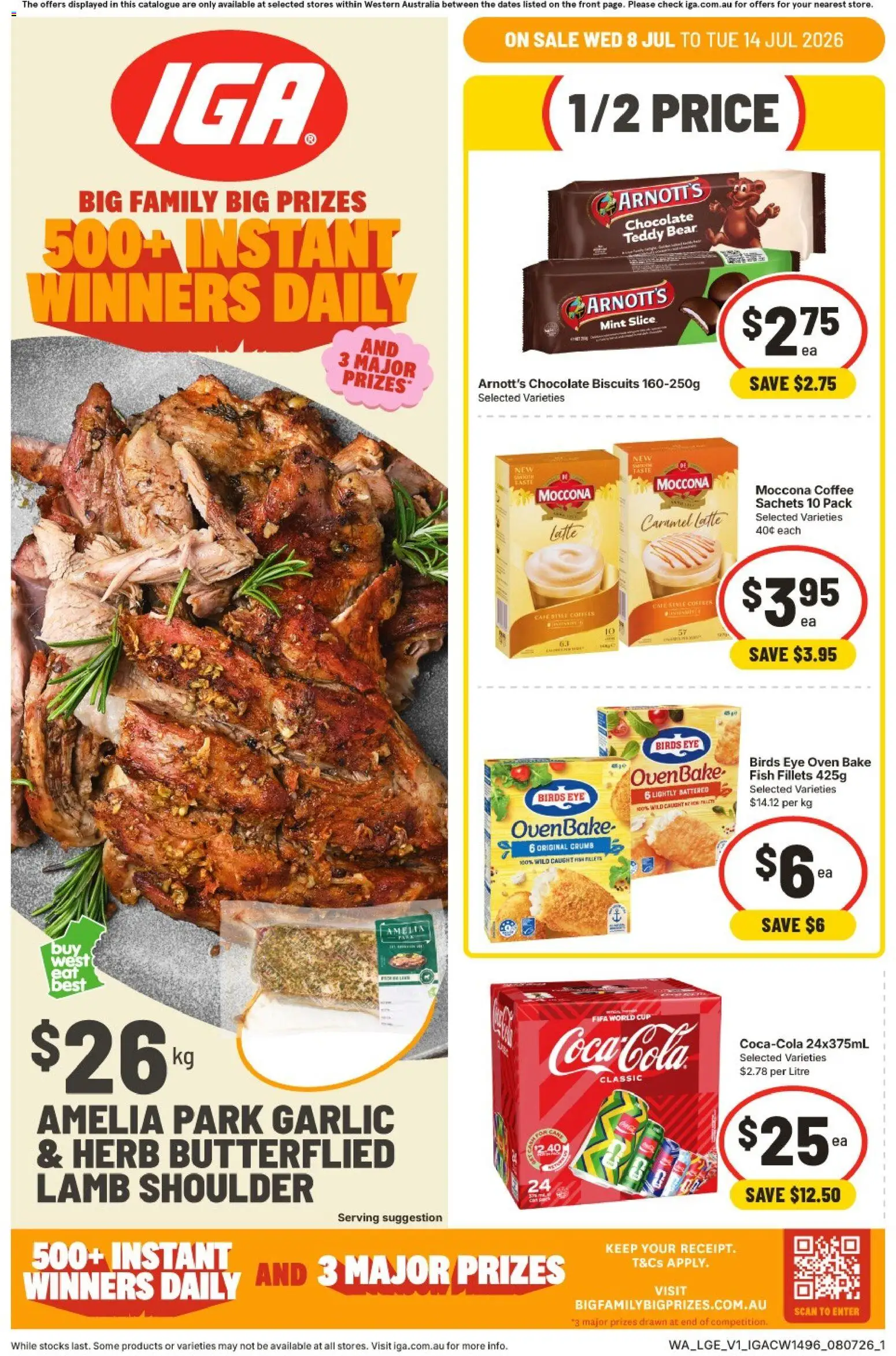 Preview of catalogue IGA catalogue WA from shop IGA valid 08/07/2026 - Herb, Chocolate, Lamb, Sachets, Biscuits, Garlic, Moccona, Oven
