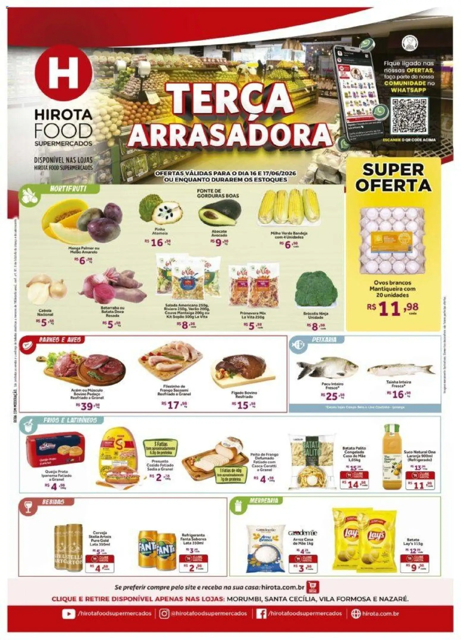 Pré-Visualização do folheto "Hirota Food ofertas Terça Arrasadora" da loja Hirota Food válido a partir de 16/06/2026 - Cerveja, Batata, Frango, Aves, Suco, Cebola, Presunto, Fanta