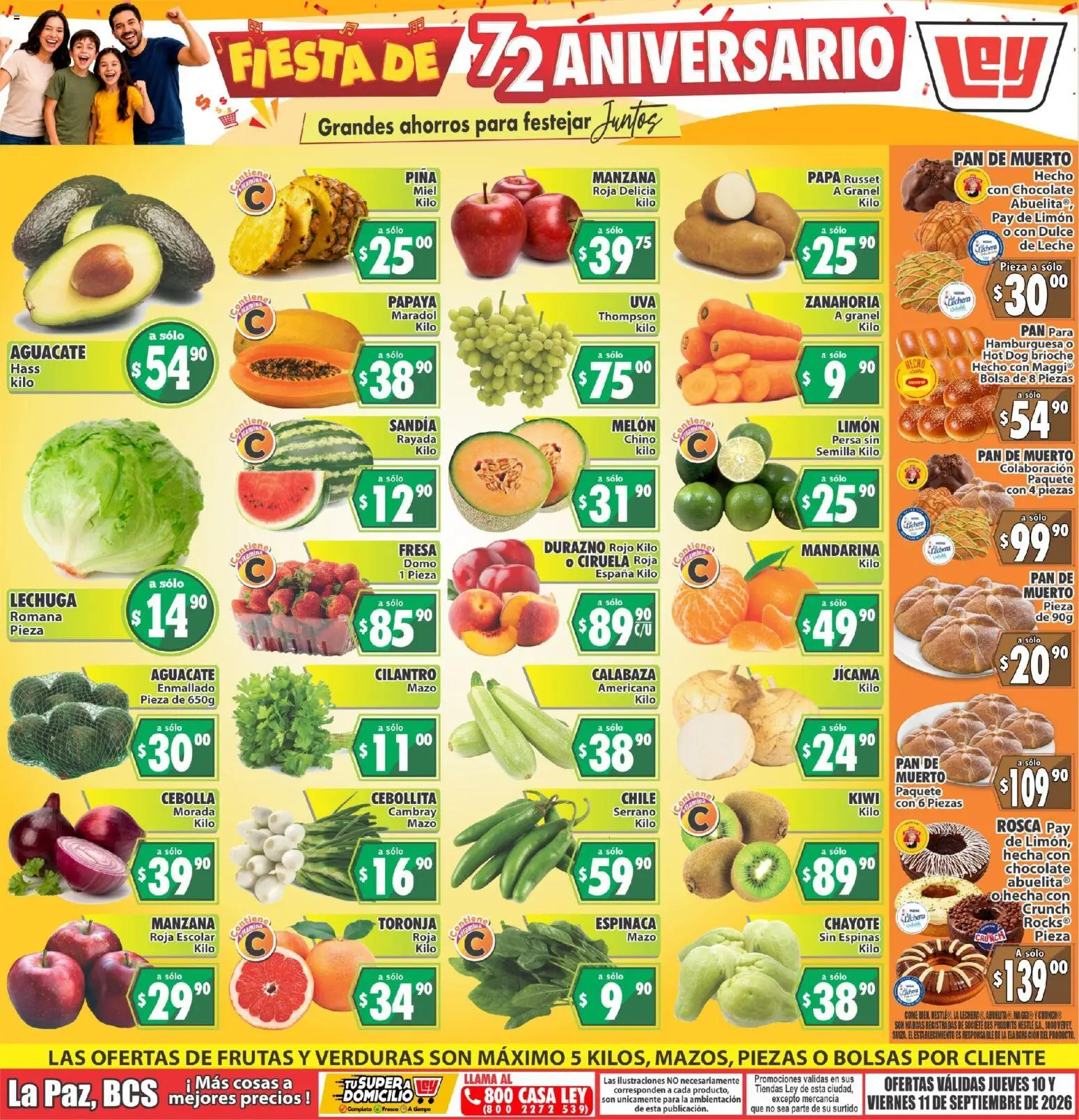 Vista previa las ofertas de la tienda Casa Ley - Casa Ley folleto Autoservicio La Paz, BCS desde el 10/09/2026 - Fresa, Dulce, Verduras, Aguacate, Sandía, Limón, Espinaca, Lechuga
