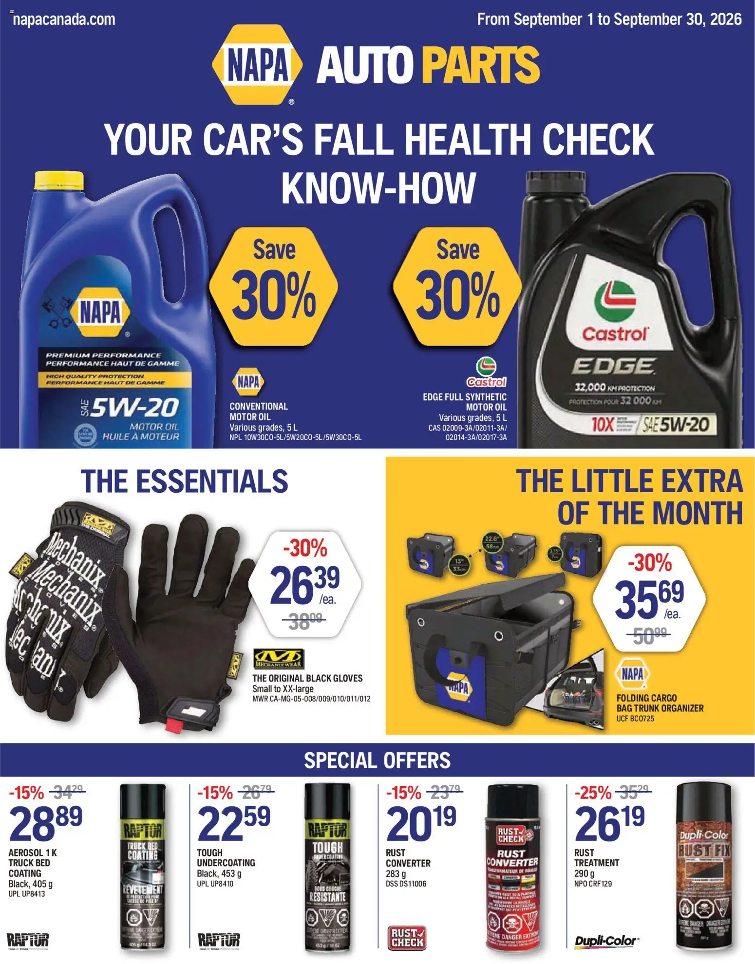 Preview of leaflet NAPA Auto Parts weekly flyer from shop NAPA Auto Parts is valid from Sep 01, 2026