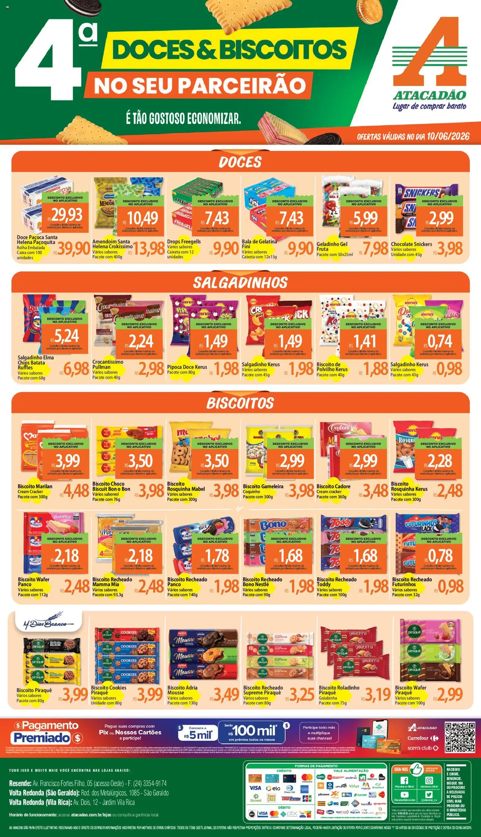 Pré-Visualização do folheto "Atacadão ofertas - RJ" da loja Atacadão válido a partir de 10/06/2026 - Morangos, Amendoim, Doce, Paçoca, Mousse, Bala, Chocolate Snickers, Cream cracker