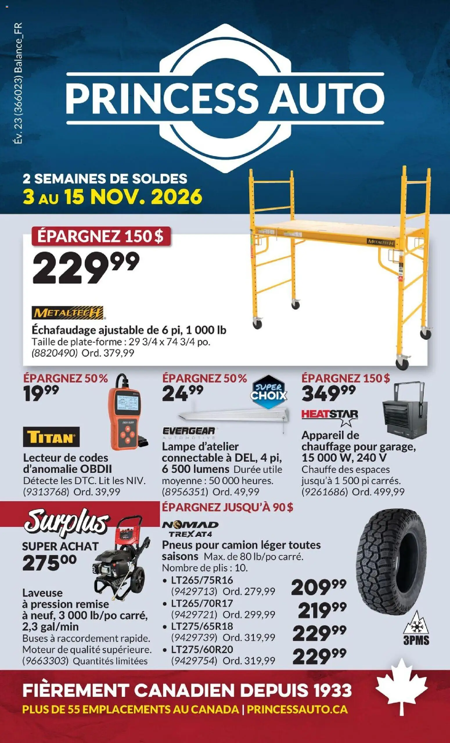 Preview of leaflet Princess Auto circulaire - 2 Semaines de Soldes ! from shop Princess Auto is valid from Nov 01, 2026
