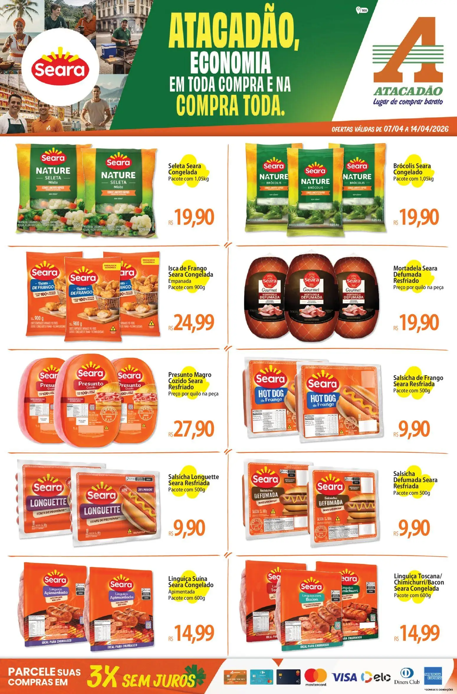 Pré-Visualização do folheto "Atacadão ofertas - MA" da loja Atacadão válido a partir de 07/04/2026 - Pá, Salsicha, Brócolis, Frango, Bacon, Mortadela, Presunto, Ervilha