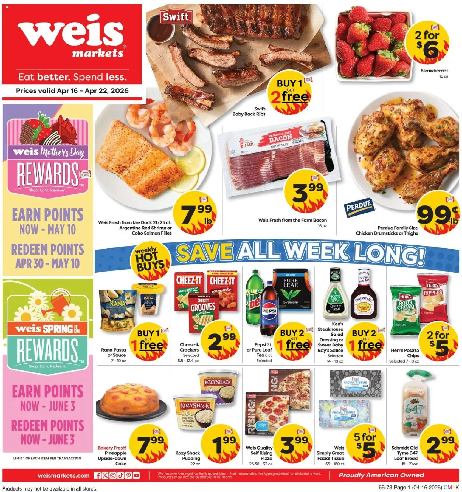 Ad Preview of Weis Weis Weekly Circular - NJ from 04/16/2026 - Pizza, Pasta, Chips, Dressing, Salmon, Rice pudding, Sauce, Salmon fillet