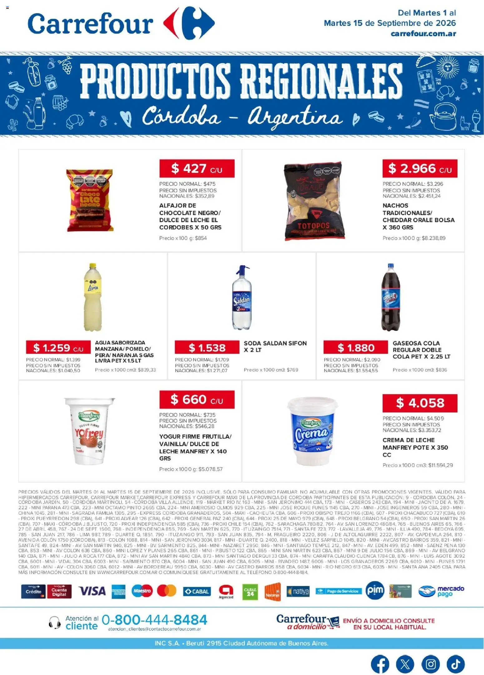 Vista previa del folleto de la tienda Carrefour válido desde el 01/09/2026 - Alfajor, Bolsa, Dulce de leche, Crema de leche, Leche, Crema, Yogur, Soda